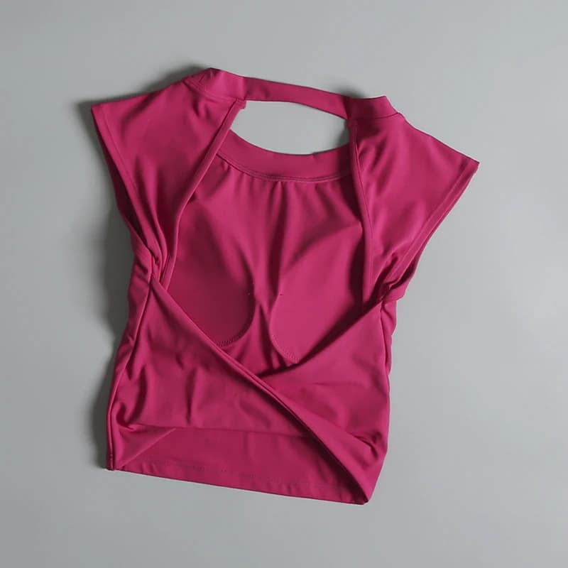 T-shirt sport femme dos nu - Coussinets intégrés, ajustement serré pour yoga et pêche active