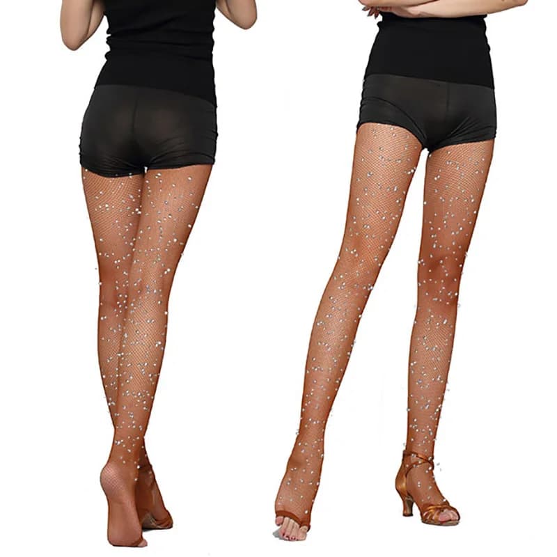 Vêtements de danse latine USHINE avec strass et maille couleur caramel - Bas pêche à bout ouvert diamant