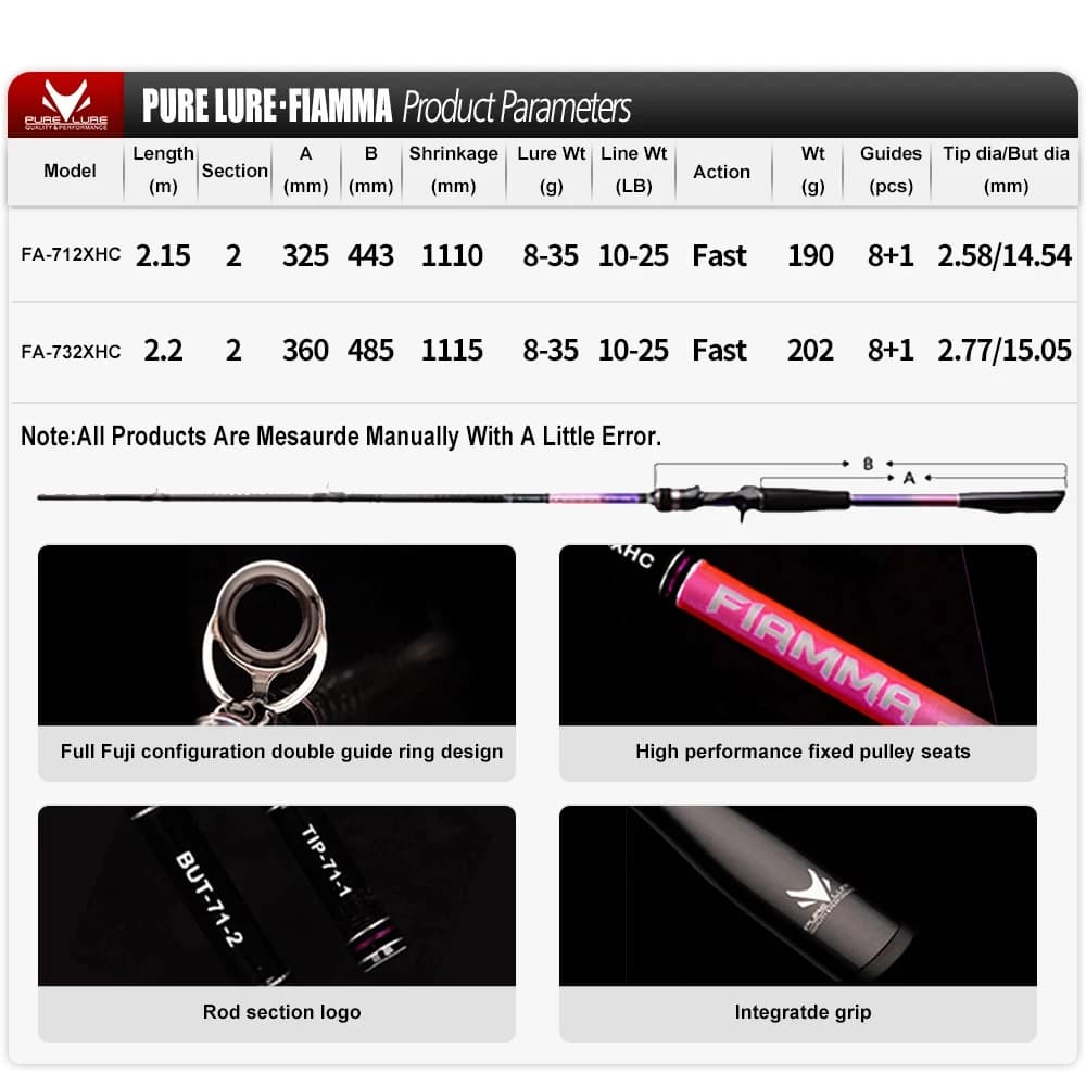 Canne à pêche PURELURE FIAMMA - Combo carbone universel avec poignée liège pour lancer longue distance