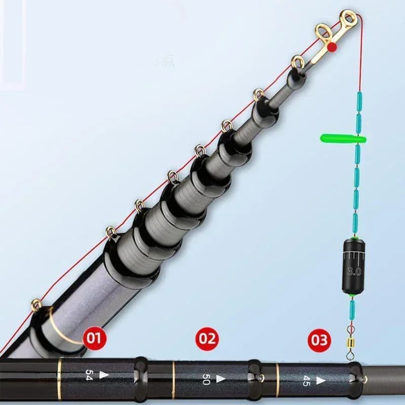 Canne à pêche télescopique 4.5m à 7.2m en carbone 40T ultra légère pour pêche filature