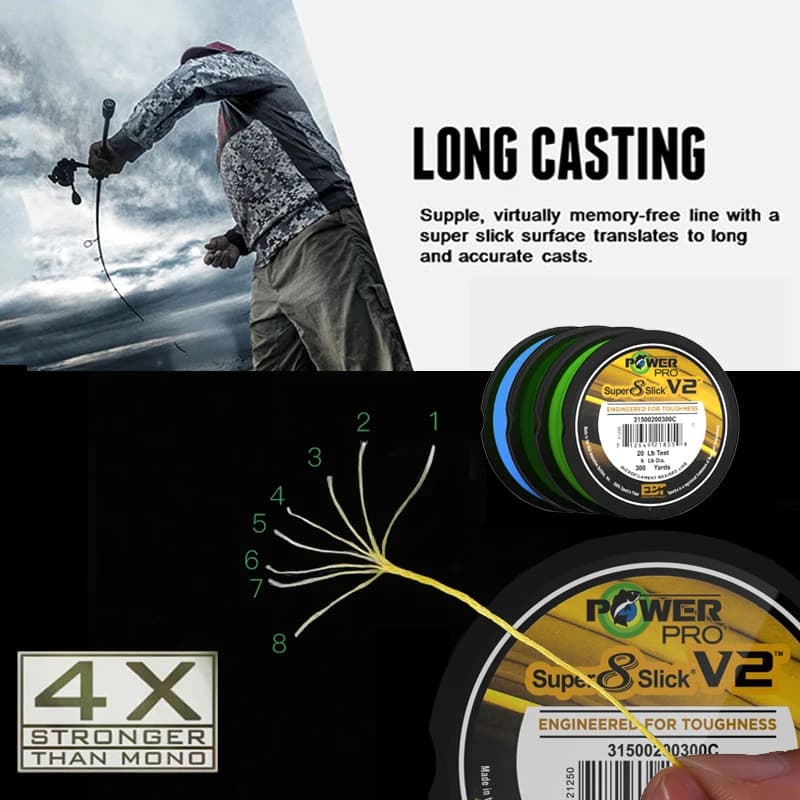 Ligne pêche POWER PRO SSV2 275m PE 8 brins - Tresse Spectra originale USA pour pêche sportive