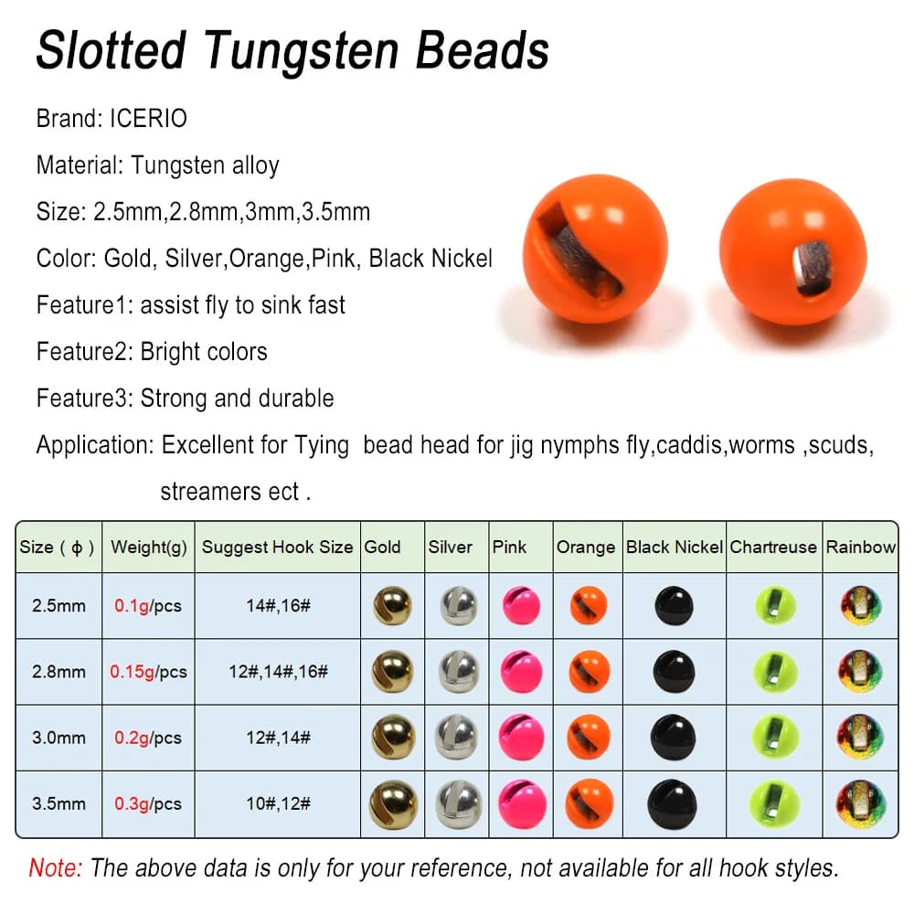 Perles de Tungstène à Fente 100mm pour Montage de Mouches Jig Nymphe Scud - Matériel Pêche