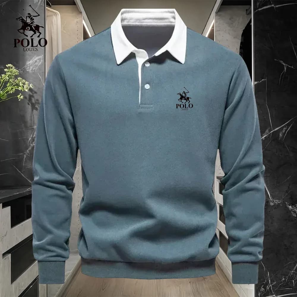 Polo brodé homme manches longues luxe haute qualité mode affaires loisirs multifonction printemps automne