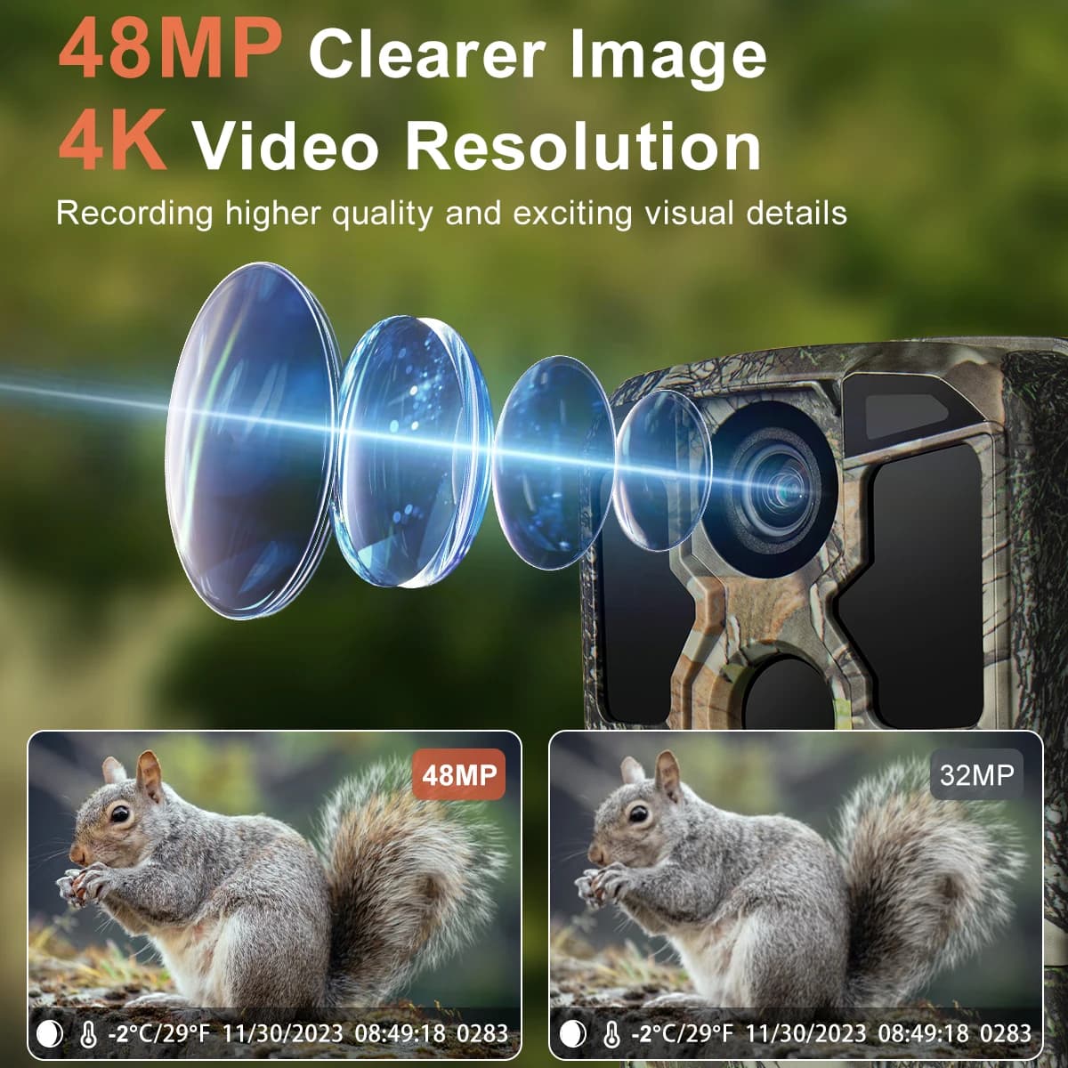 Caméra WiFi 4K 48MP IP67 étanche - Déclenchement 0.05s vision nocturne IR pour pièges photos