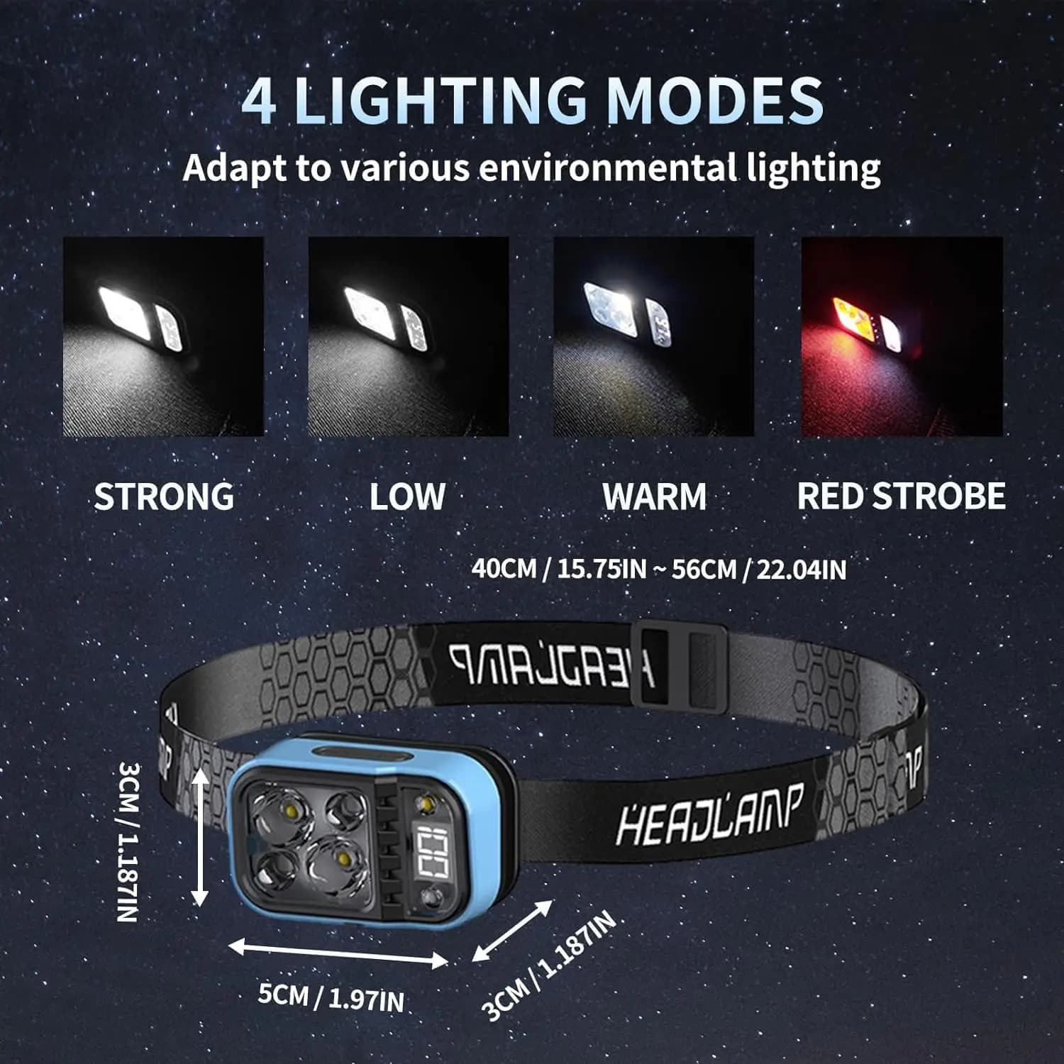 Lampe frontale rechargeable USB C avec capteur de mouvement et affichage digital : portable pour pêche et activités