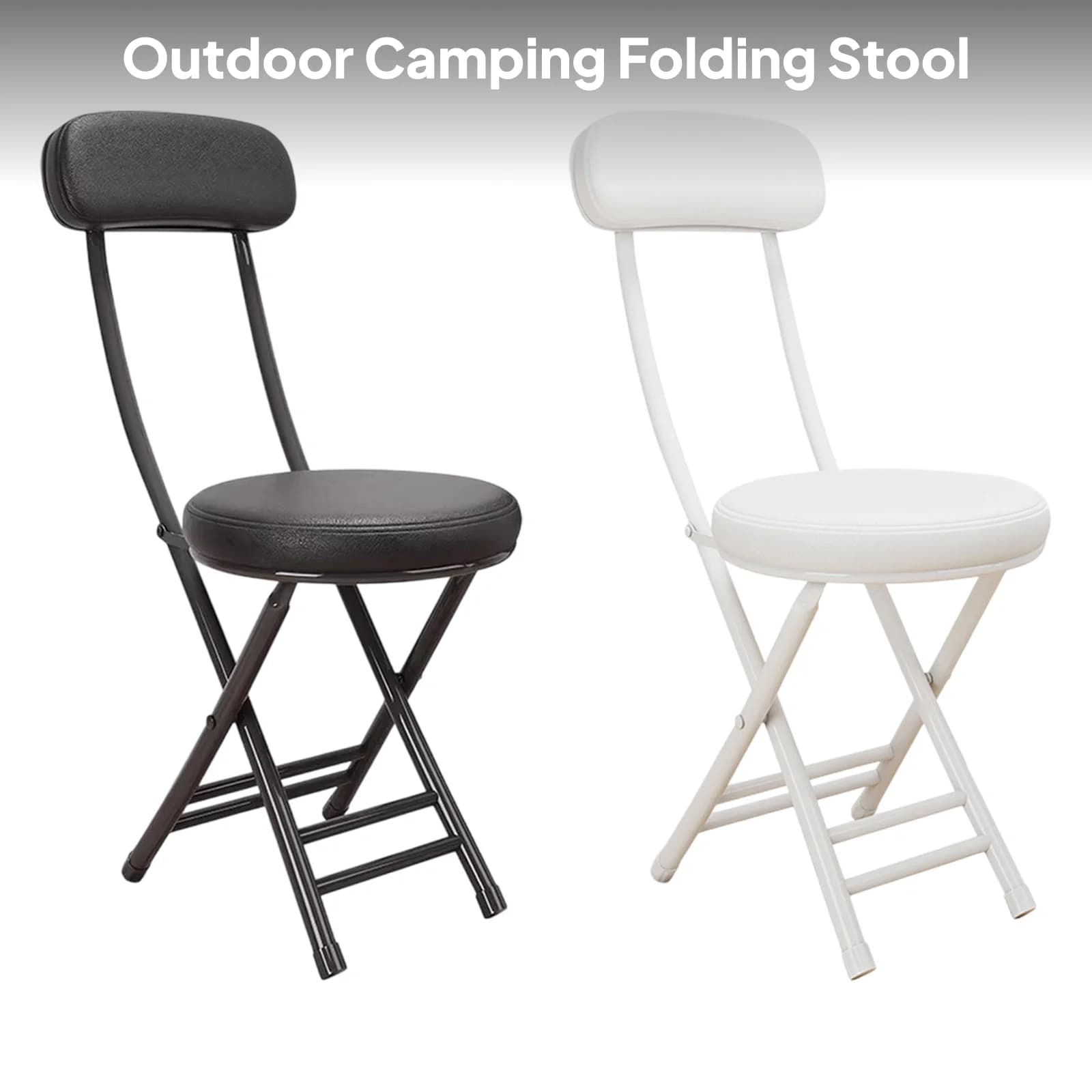 Tabouret pliant rembourré avec dossier - Siège compact métal pour pêche jardin et patio