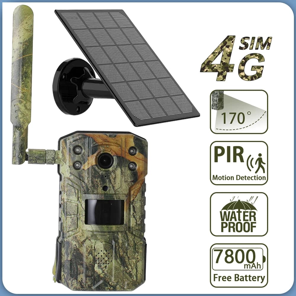 Caméra de chasse solaire 4MP/14MP 4G étanche - Détection mouvement 20m vision nocturne 30m pour faune