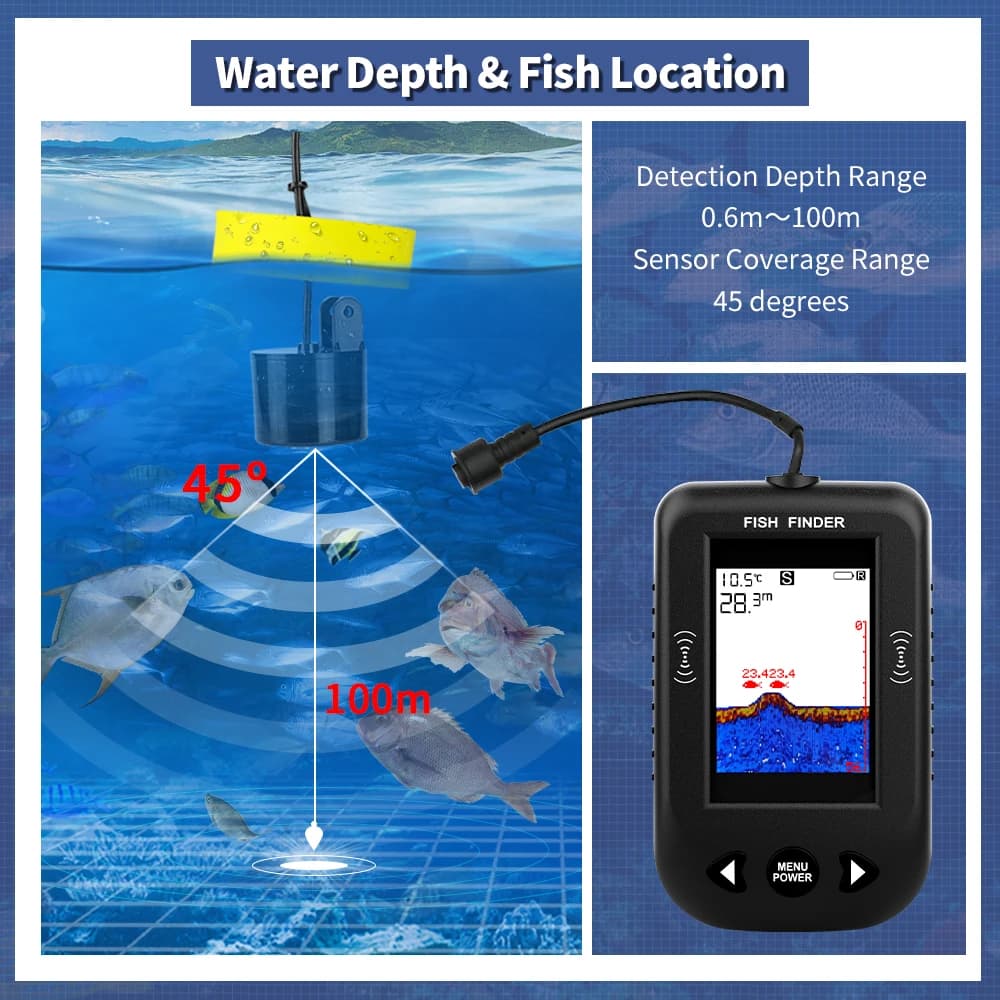 Échosondeur portable Erchang pour kayak pêche sonar main profondeur eau détecteur poissons castable