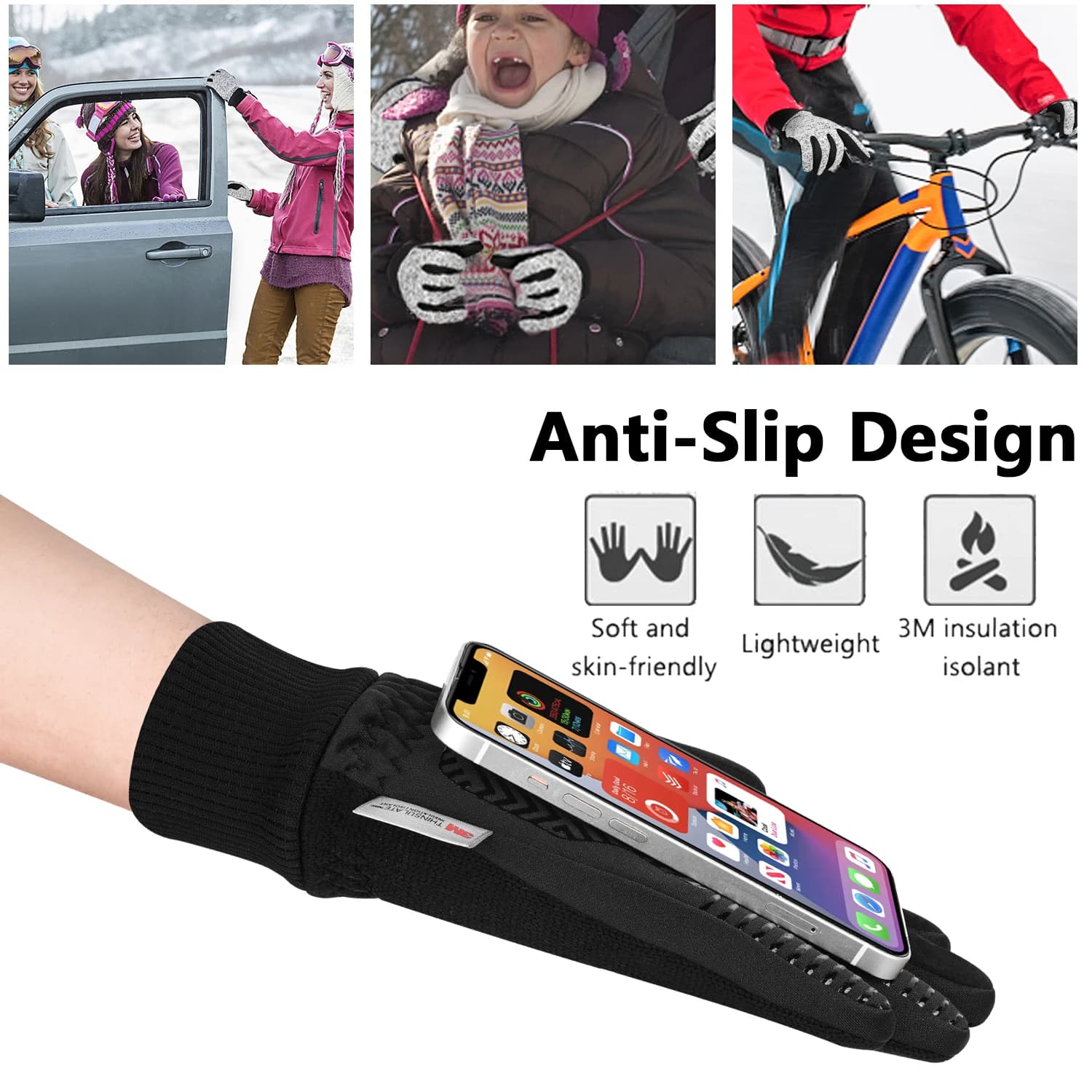 Gants hiver pêche -10°C MOREOK avec Thinsulate 3M - Gants tactiles vélo thermiques anti-dérapants hommes femmes