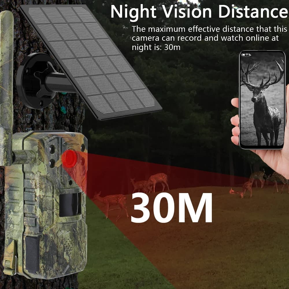 Caméra de chasse solaire 4MP/14MP 4G étanche - Détection mouvement 20m vision nocturne 30m pour faune