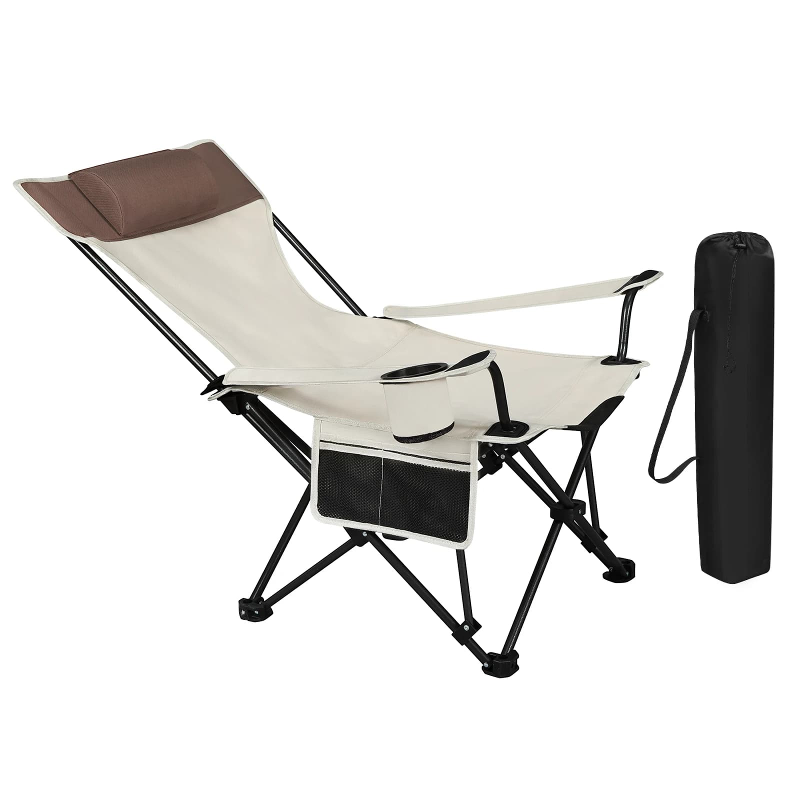 Fauteuil de pêche pliant WOLTU léger avec accoudoirs, porte-gobelet et sac de transport pour camping