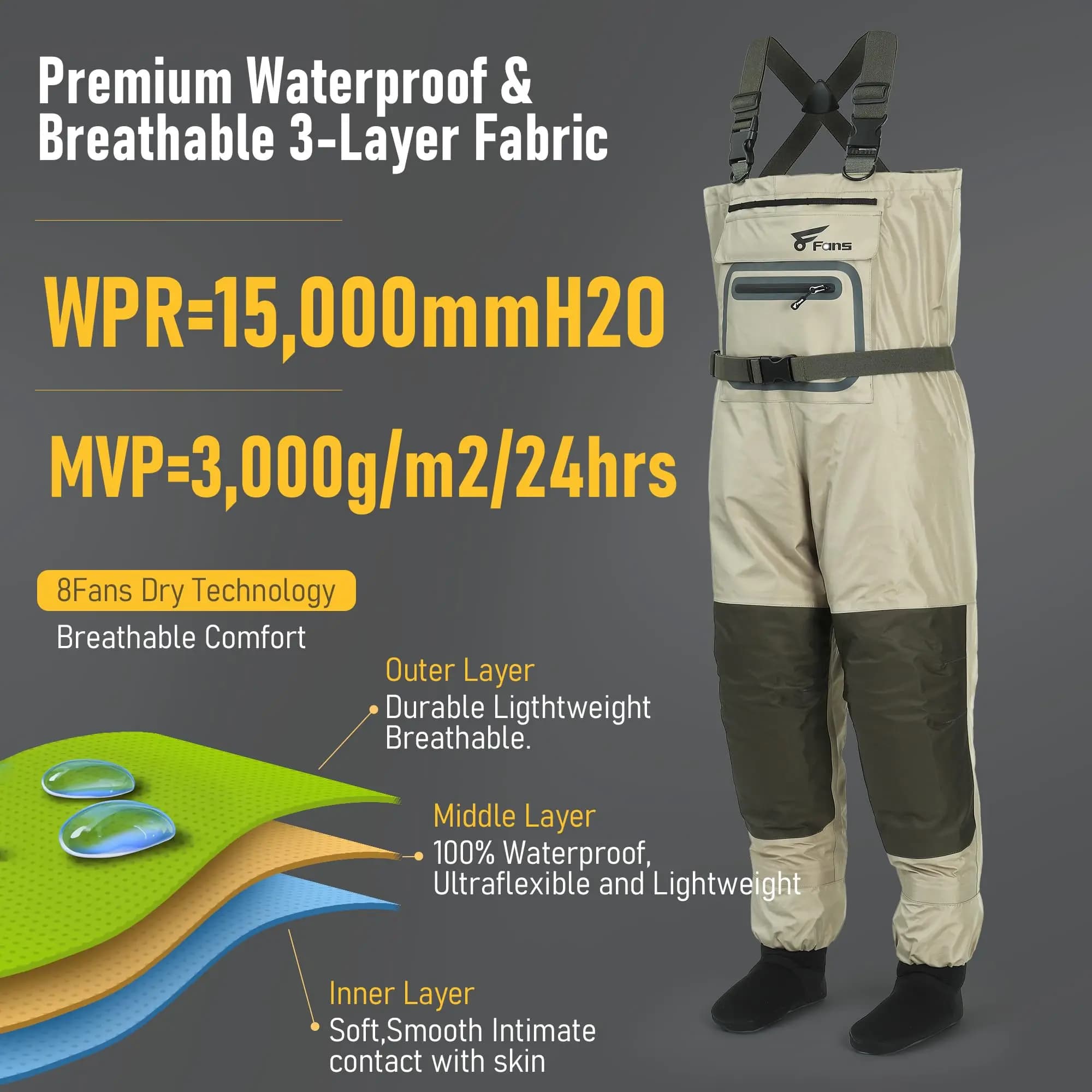 Waders de pêche néoprène 3 couches homme et femme, imperméables respirants et légers pour chasse