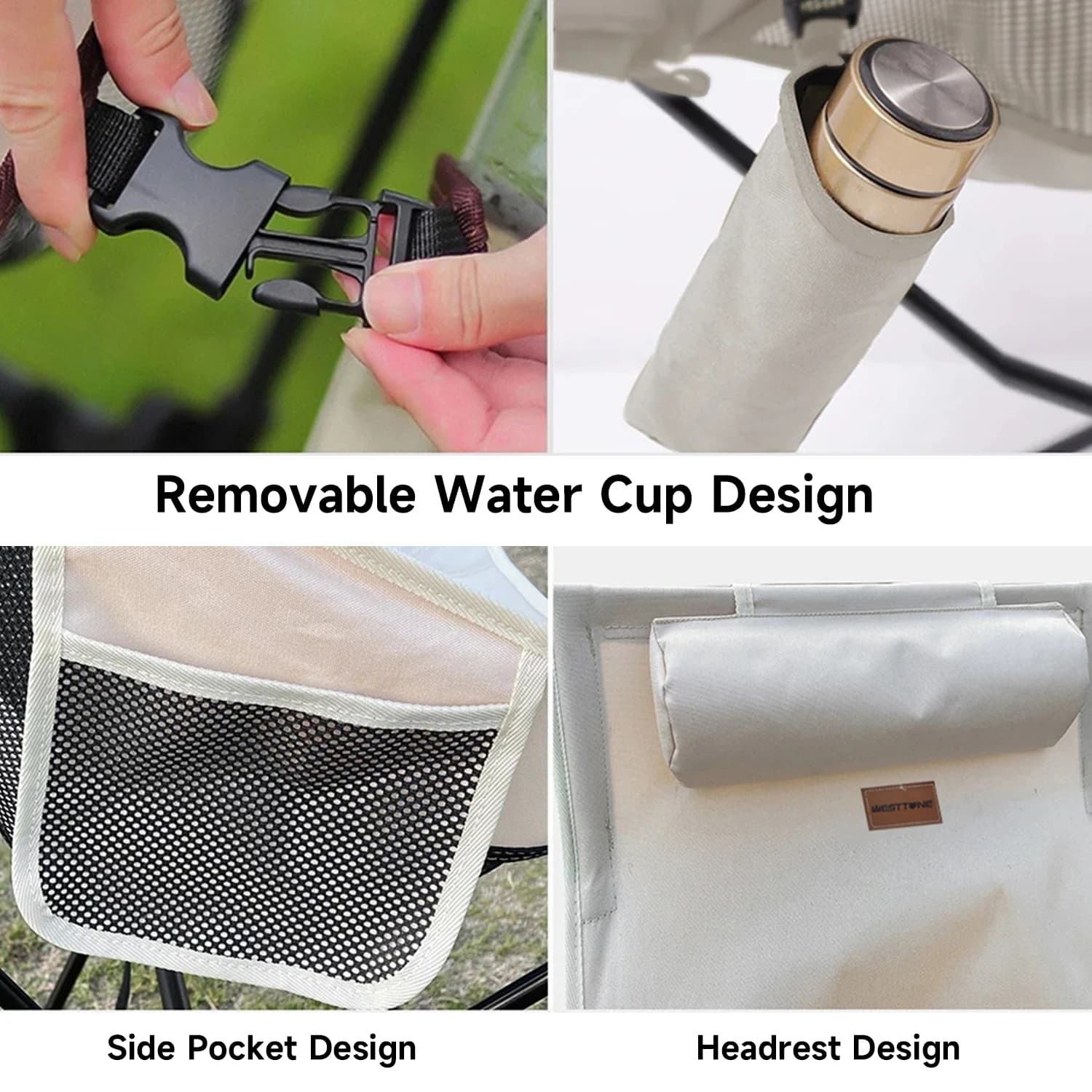 Chaise de camping pliable avec appui-tête aluminium léger, siège pêche et lune portable pour mobilier extérieur