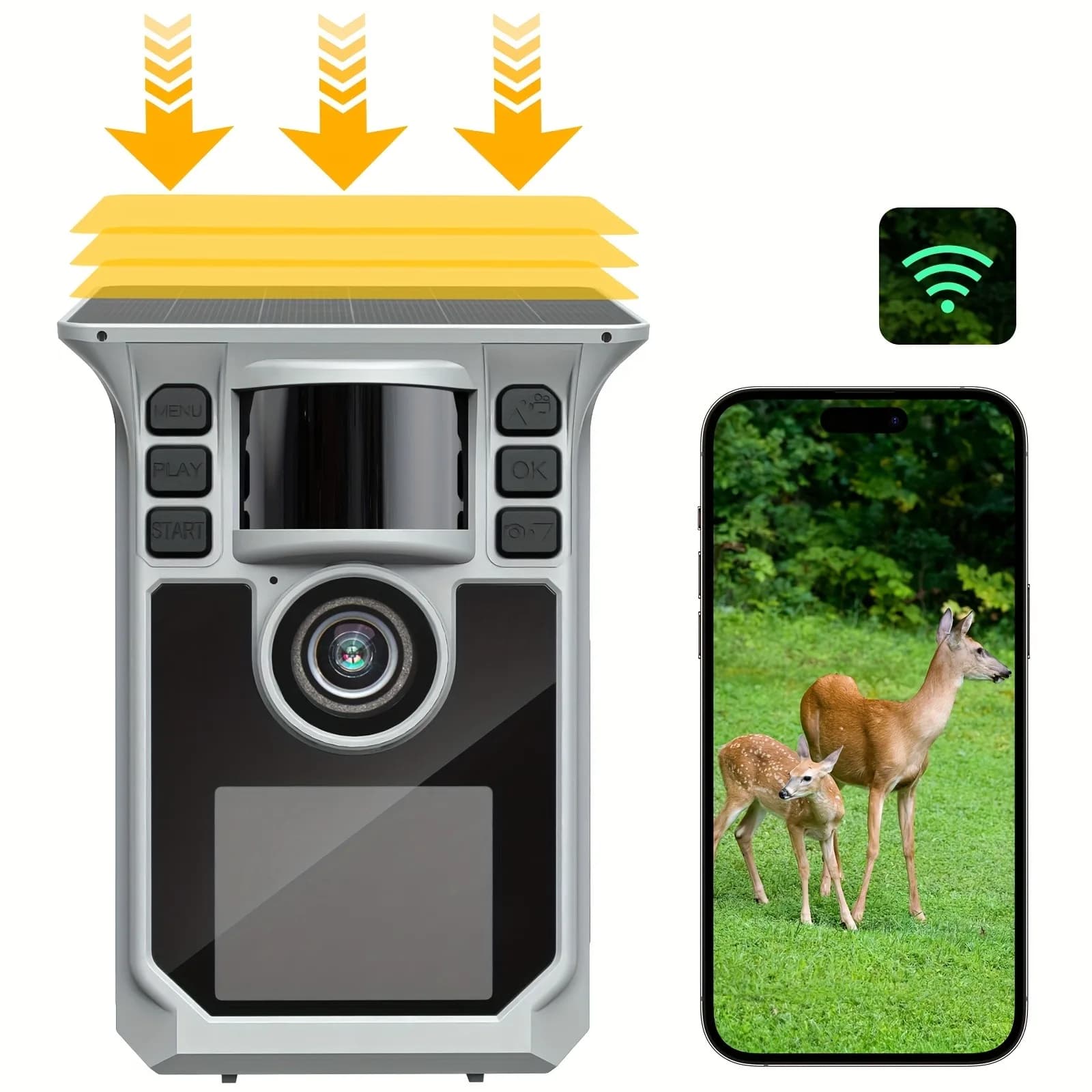 Caméra de chasse 4K 64MP WiFi solaire IP67 avec vision nocturne et détection de faune longue autonomie