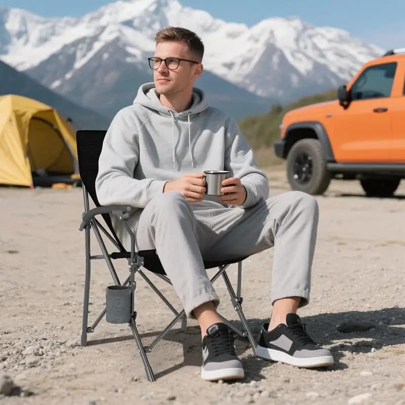Chaise Oxford pliante camping portable - Siège pêche noir une pièce pour extérieur
