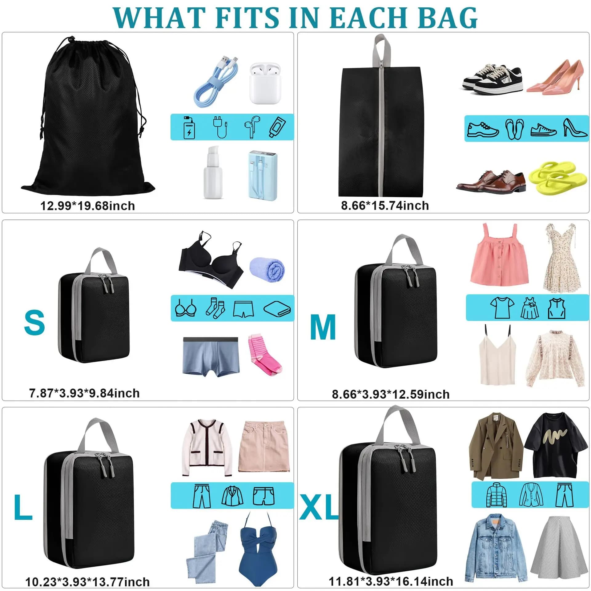 Lot 4/6 cubes de rangement voyage compressibles étanches - Organisateur valise nylon portable Ryanai