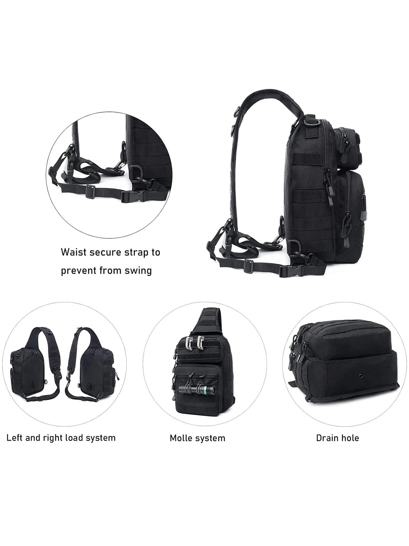 Sac tactique Rover bandoulière Molle sac d'assaut sac de pêche trekking camping pour hommes