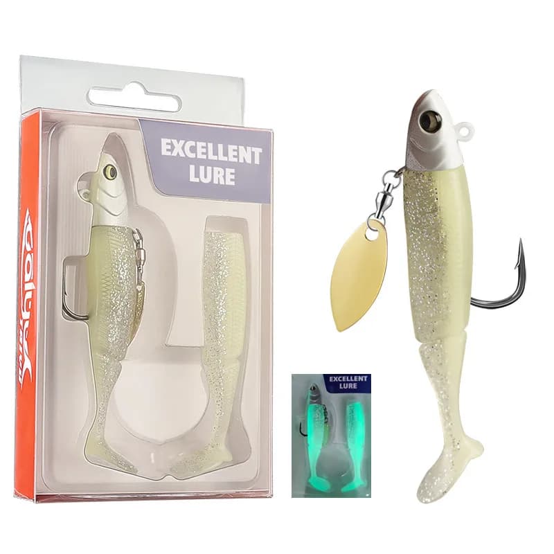 Set appâts souples phosphorescents 9.5cm - Leurres T-Tail plombés - Appâts bioniques pêche mer