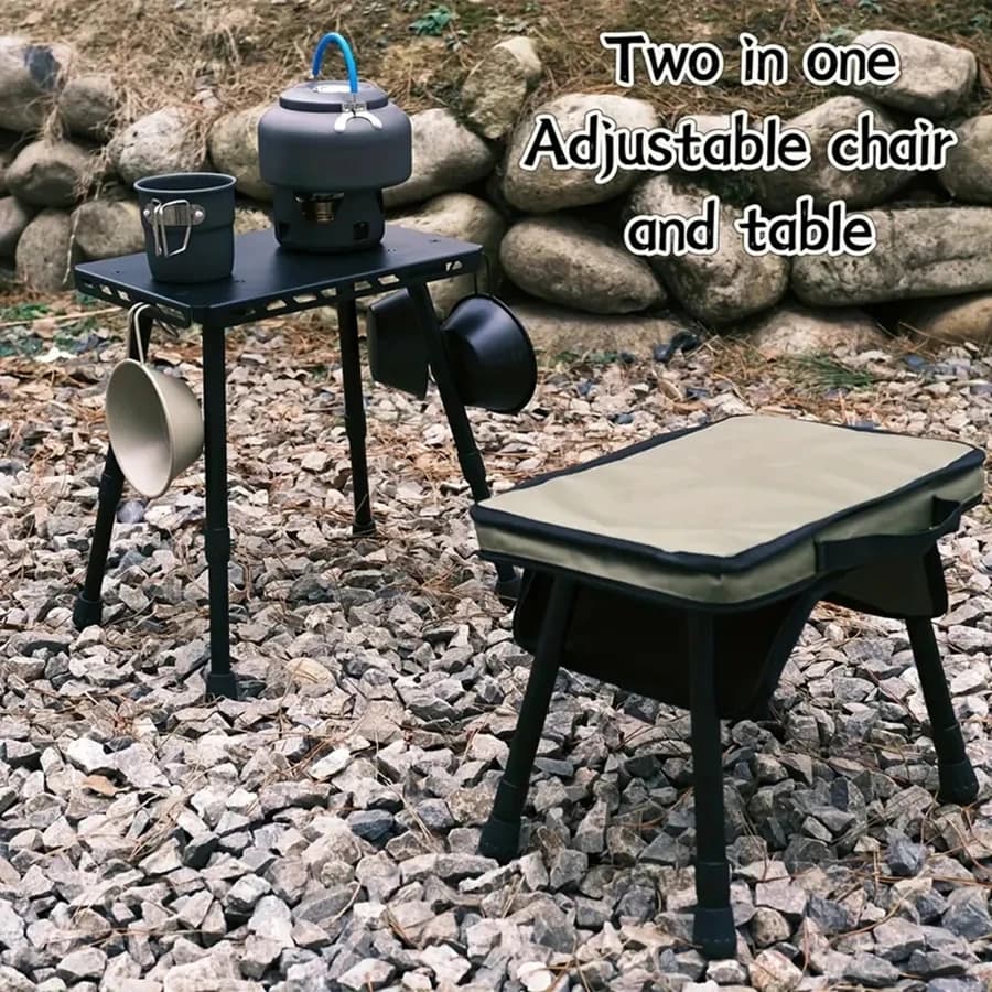 Table et chaise double usage pêche camping - Tabouret portable relevable bureau extérieur pliant