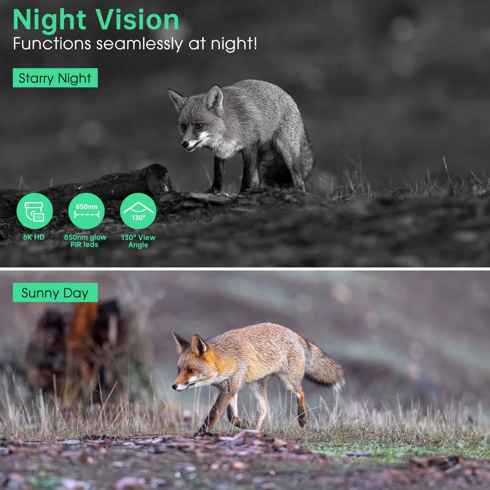 Caméra de chasse solaire 4K 48MP WiFi vision nocturne 0.2s déclenchement 130° détection autonome
