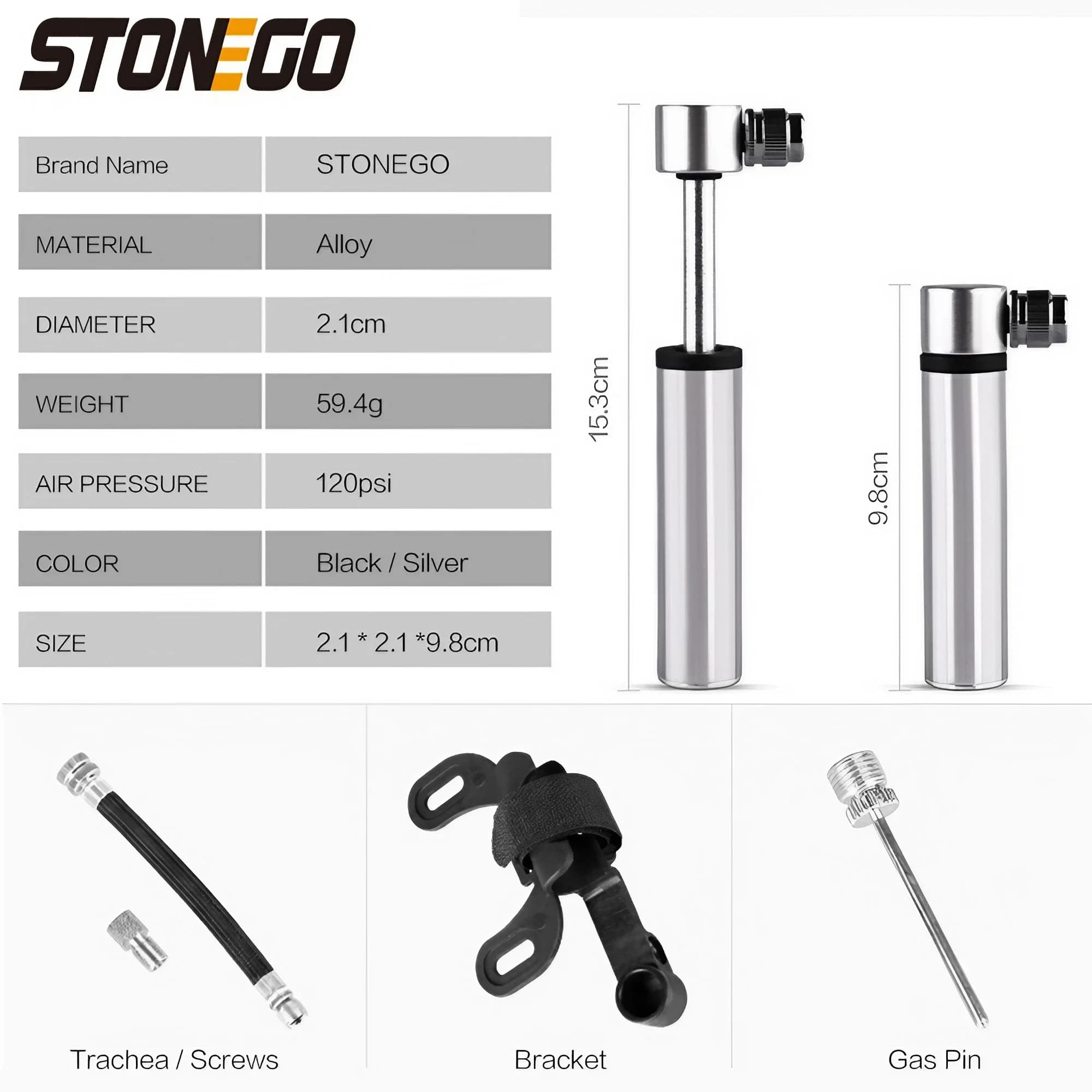Mini pompe à vélo portable 120PSI ultralégère pour valves Presta/Schrader - Accessoire pêche mobile