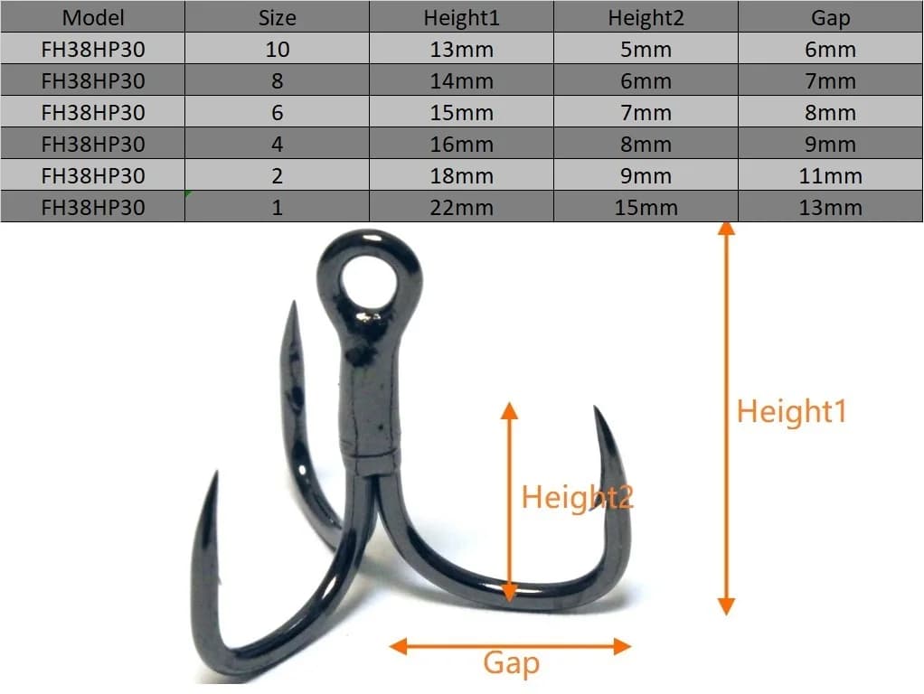 30 hameçons triples pêche tige courte nickel noir forgés haute qualité FH38HP30 accessoires