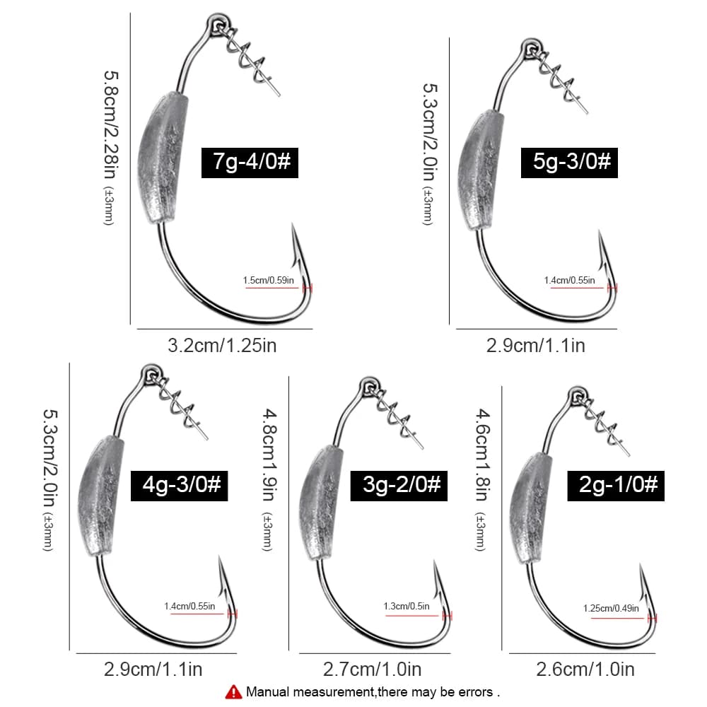 5 hameçons offset weighted crank 2g à 7g pour montage texas rig - Hameçons barbelés pour leurres souples