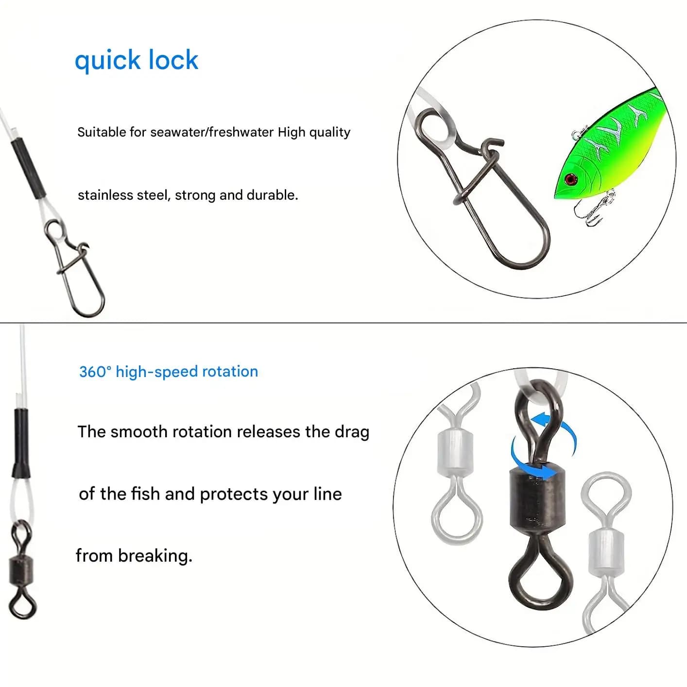 Ligne de pêche fluorocarbone 7-18kg avec blocage rapide et test de pression pour canne à moulinet