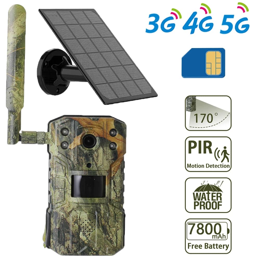 Caméra trail chasse 4G solaire 4MP étanche détection PIR 20M vision nocturne 30M tracking wildlife