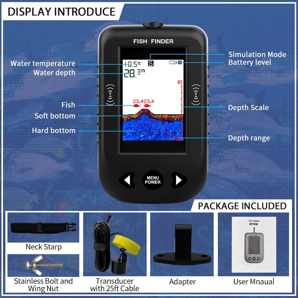 Échosondeur portable Erchang pour kayak pêche sonar main profondeur eau détecteur poissons castable