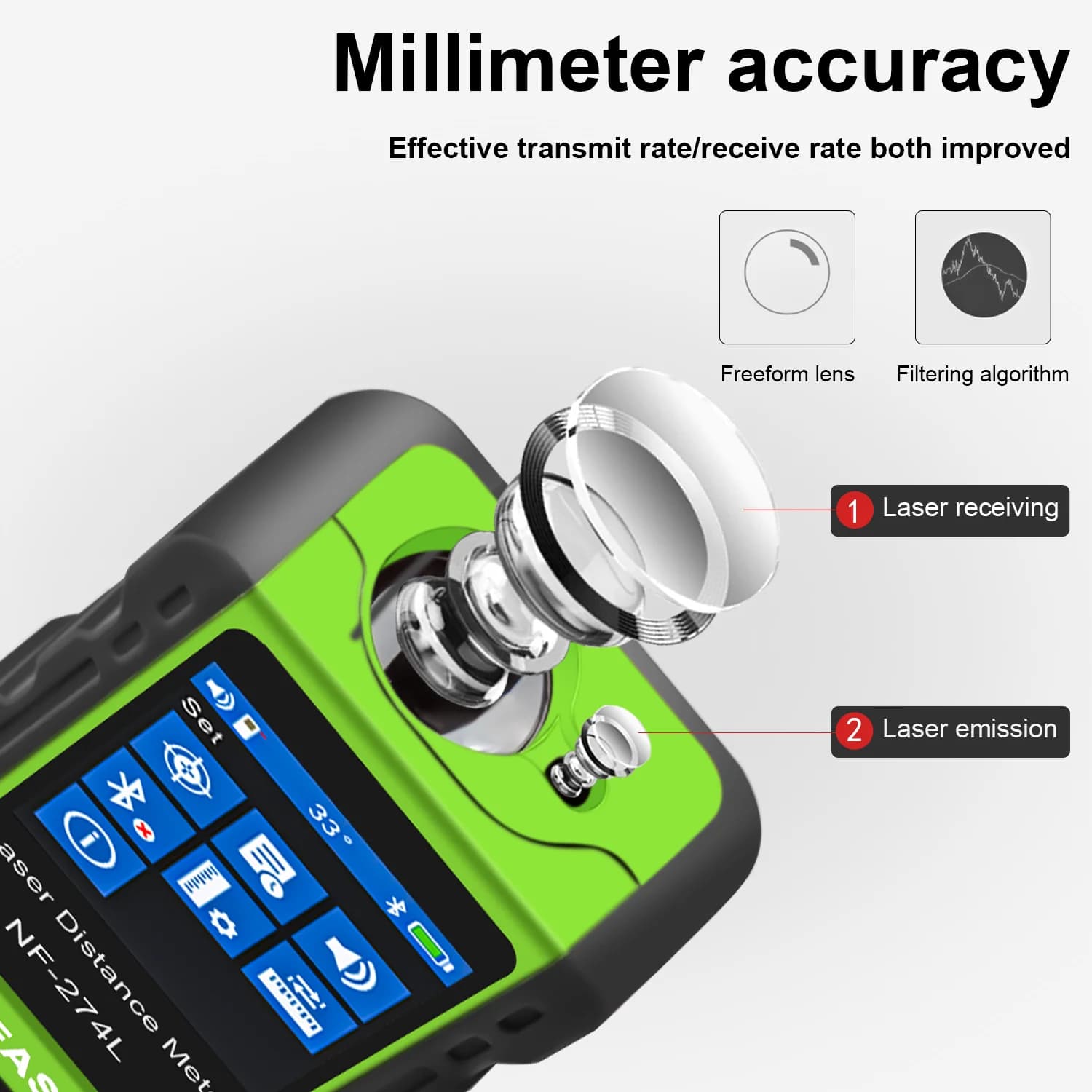 Télémètre laser vert Noyafa NF-274L 60m - Outil de mesure électronique pour pêche précise