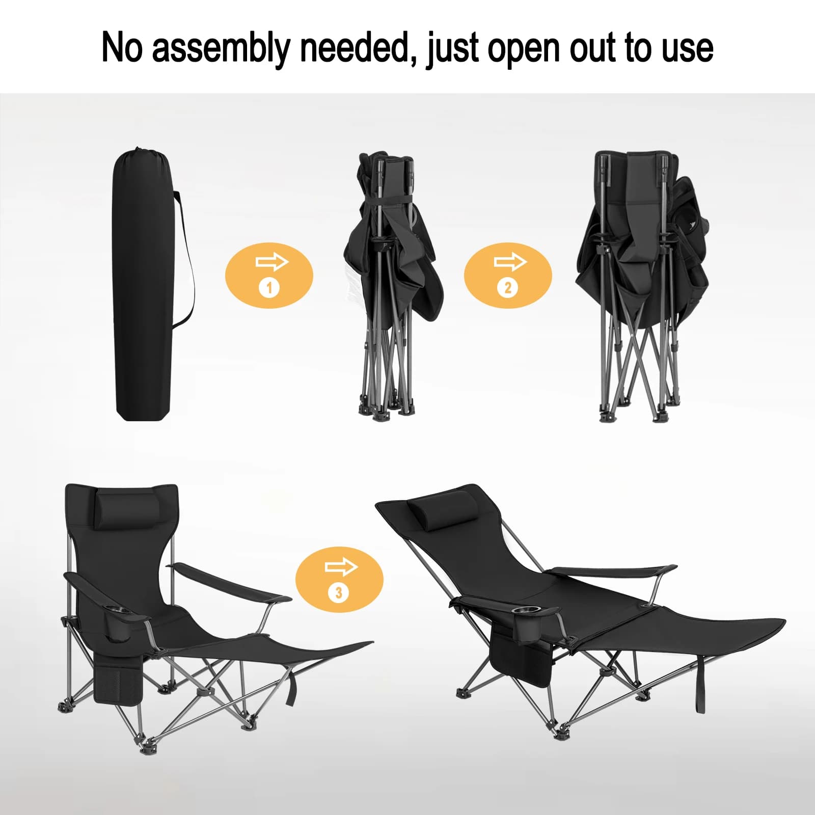 Chaise pêche pliante WOLTU avec repose-pieds et appui-tête réglables confortable