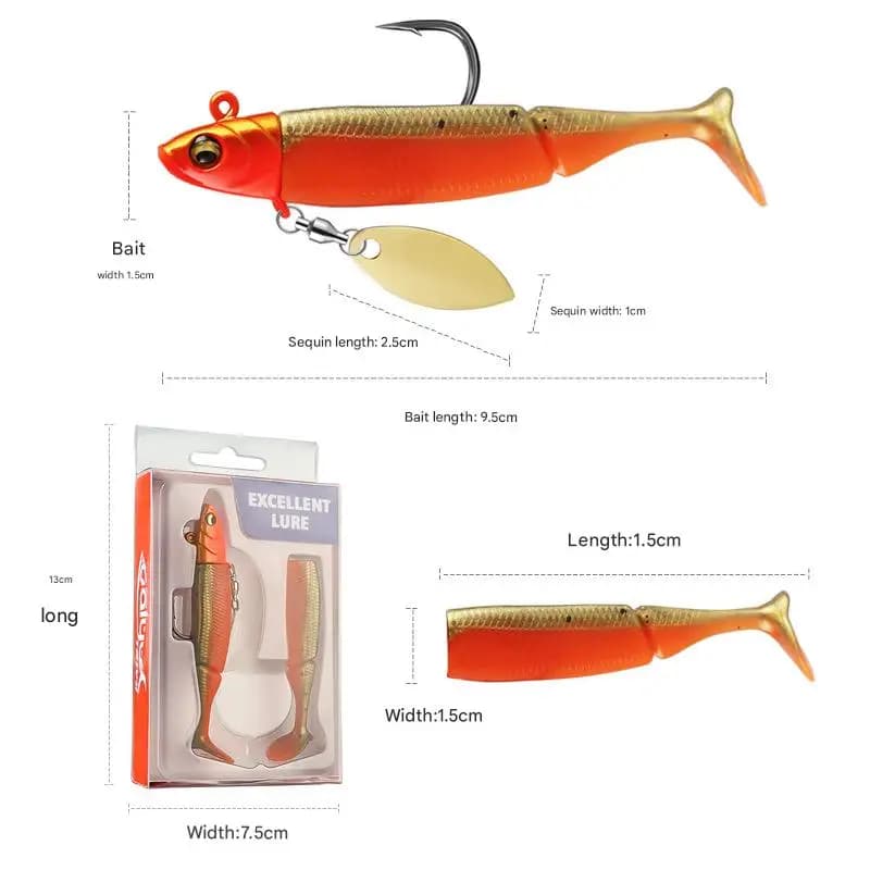 Set appâts souples phosphorescents 9.5cm - Leurres T-Tail plombés - Appâts bioniques pêche mer