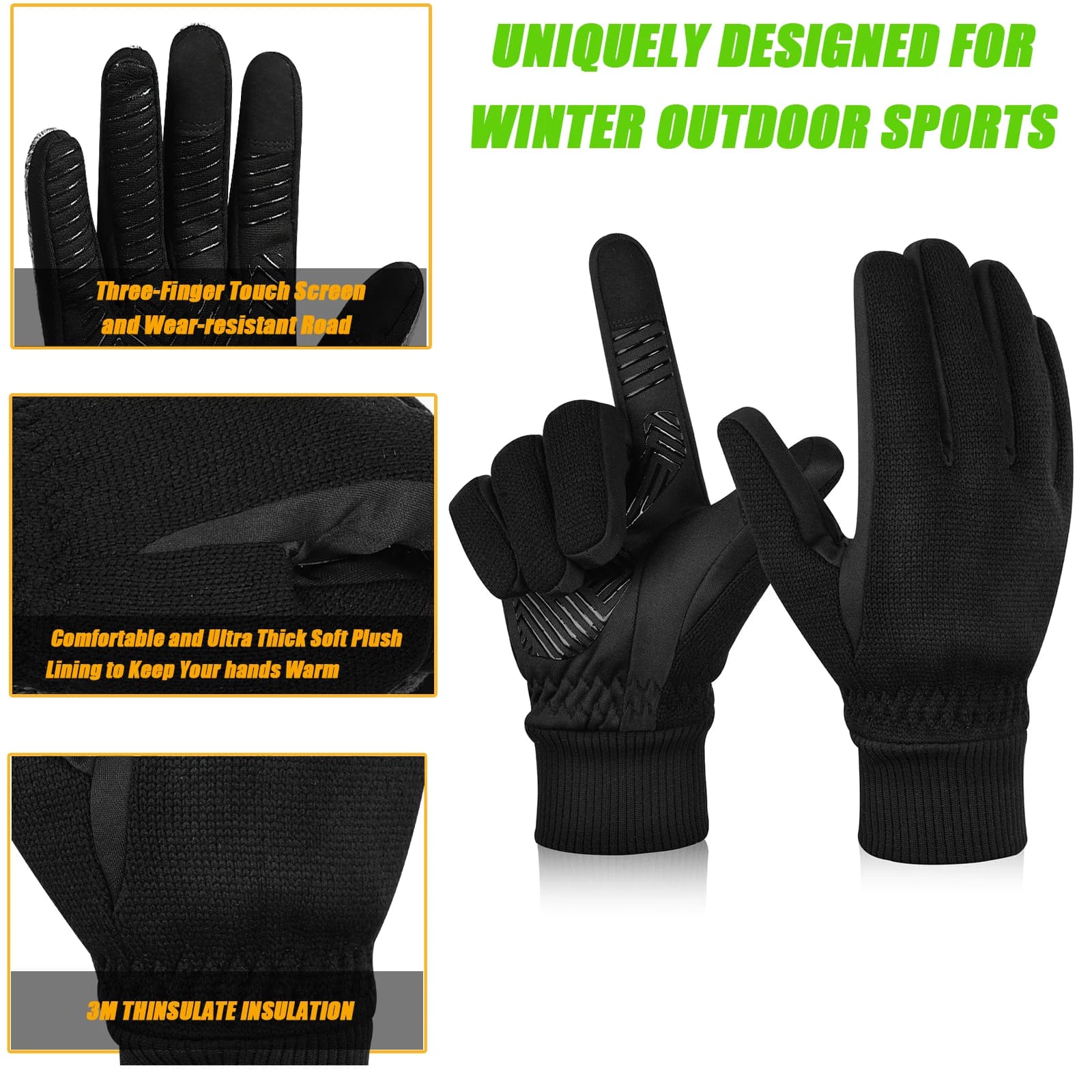 Gants hiver pêche -10°C MOREOK avec Thinsulate 3M - Gants tactiles vélo thermiques anti-dérapants hommes femmes