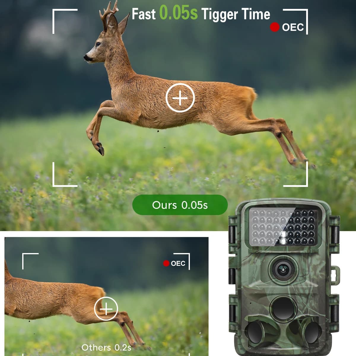 Caméra trail 4K 64MP vision nocturne low glow IP67 étanche écran 2 pouces monitoring faune outdoor