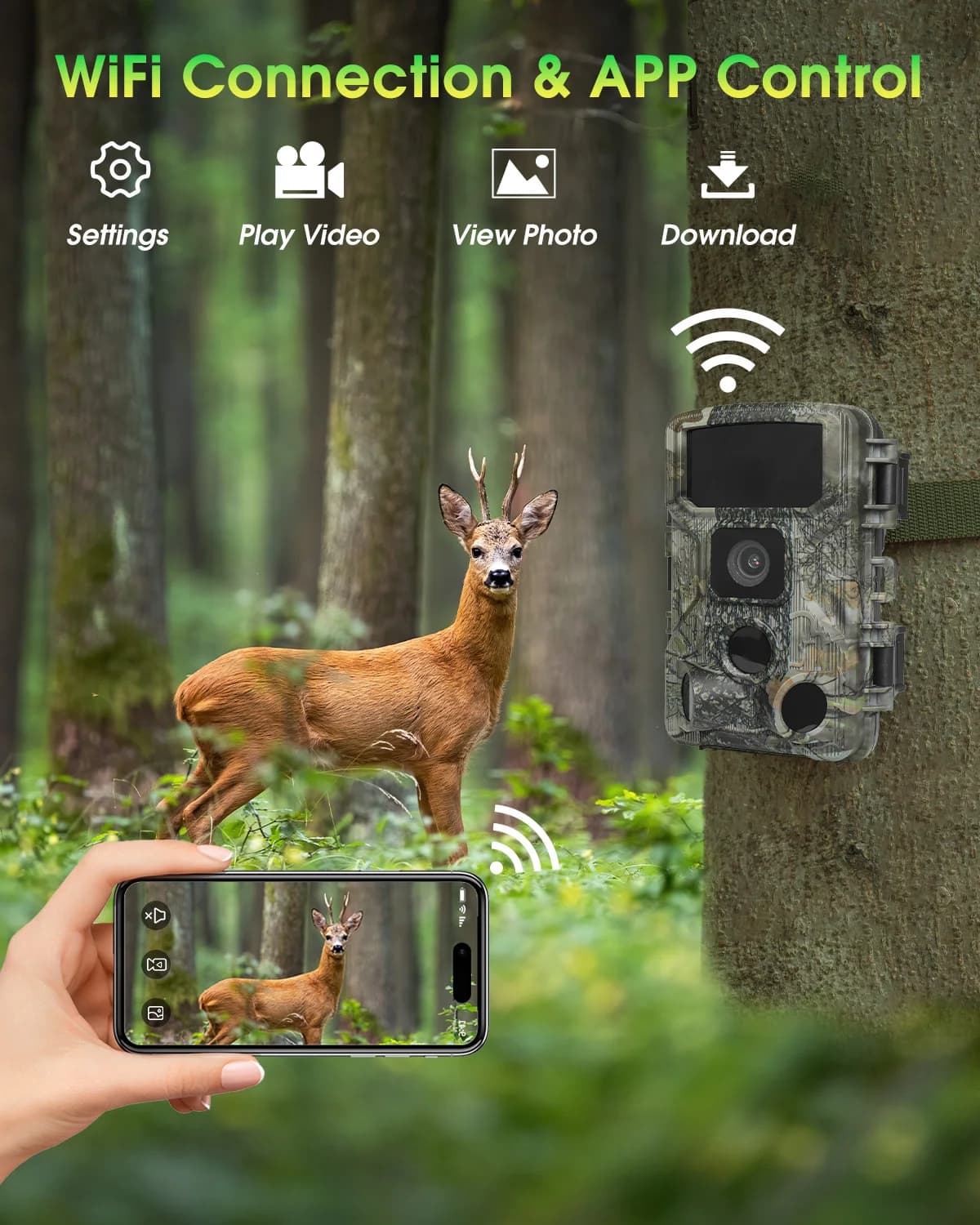 Caméra trail extérieure WiFi 4K 48MP vision nocturne étanche IP67 pour chasse et observation faune