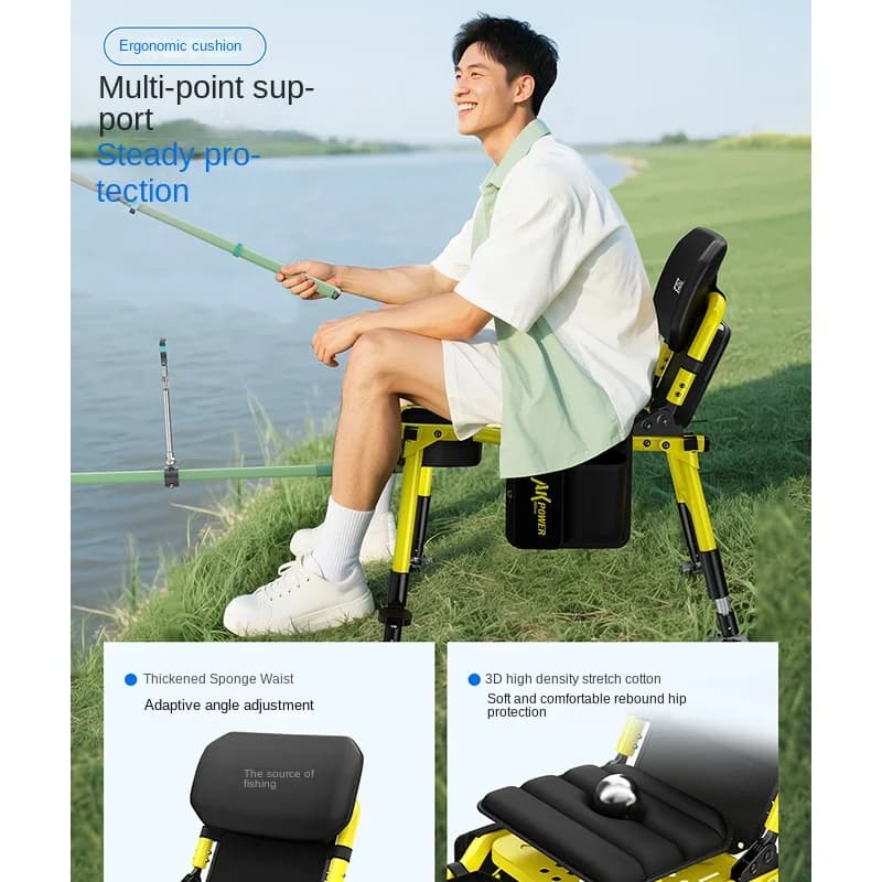 Chaise pêche tout-terrain confortable pliante - Siège multifonction avec pieds télescopiques réglables