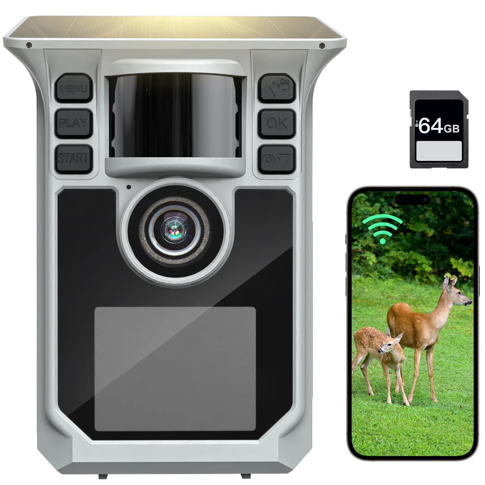 Caméra de chasse solaire 4K 48MP WiFi vision nocturne 0.2s déclenchement 130° détection autonome