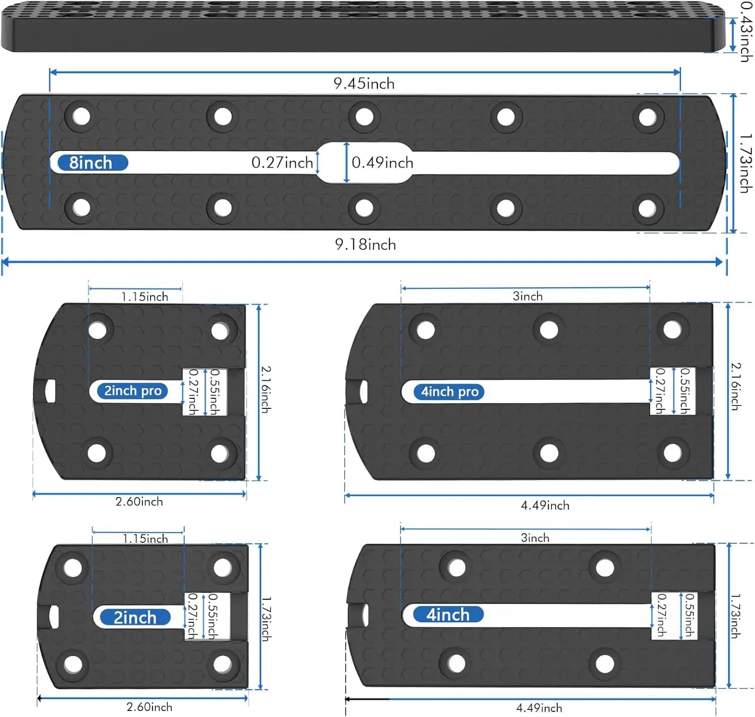 Rails bas profil pour kayak de pêche - 2 pièces avec surface antidérapante pour accessoires