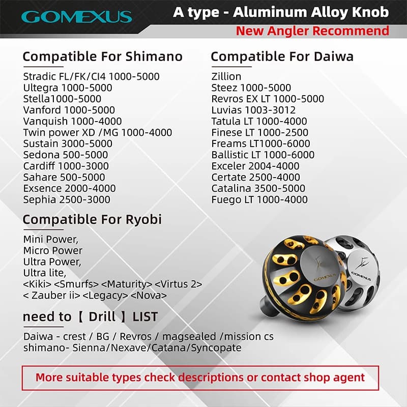 Poignée Gomexus pour moulinet Daiwa Shimano 3000-5000 modèle sedona 38-41mm pêche confort