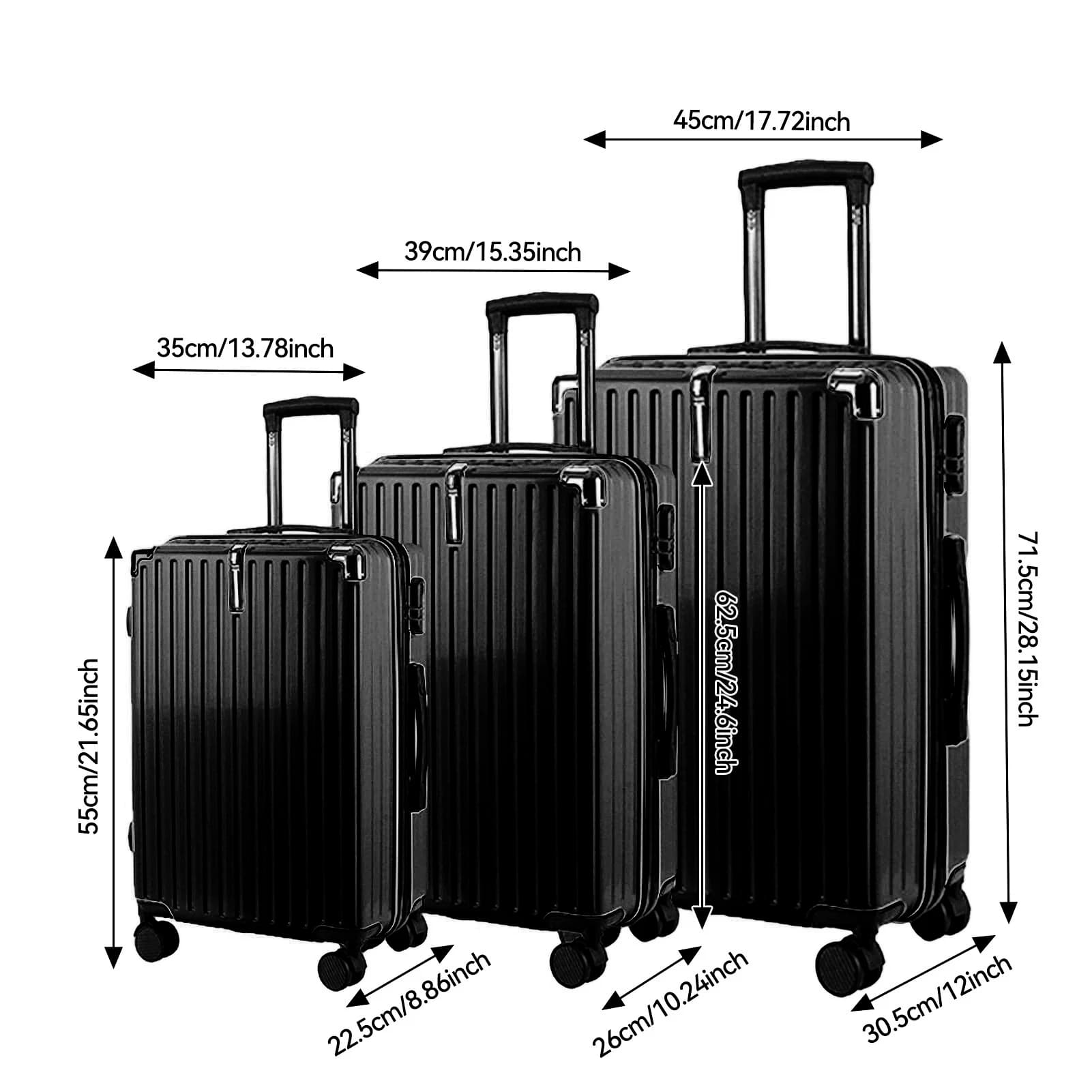 Set valises Comanlai 3 pièces TSA lock ABS 4 roues 28/24/20 pouces voyage trolley rigide