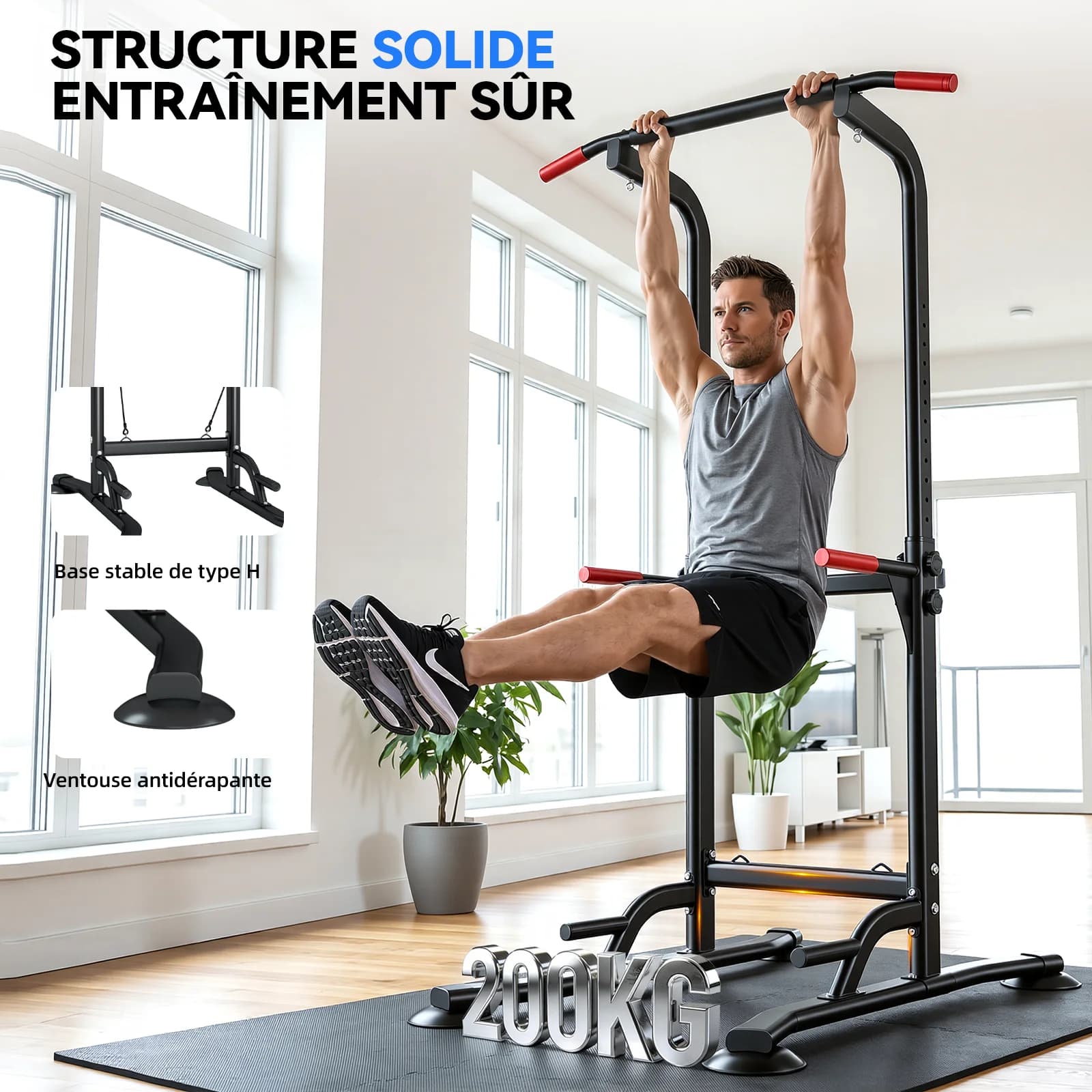 Kit musculation multifonction avec barre, pompes et élastiques - Renforcement complet du dos à domicile