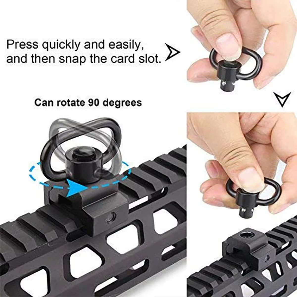 Support sangle QD 1.25" pêche fixation rapide rotation 360° bouton poussoir