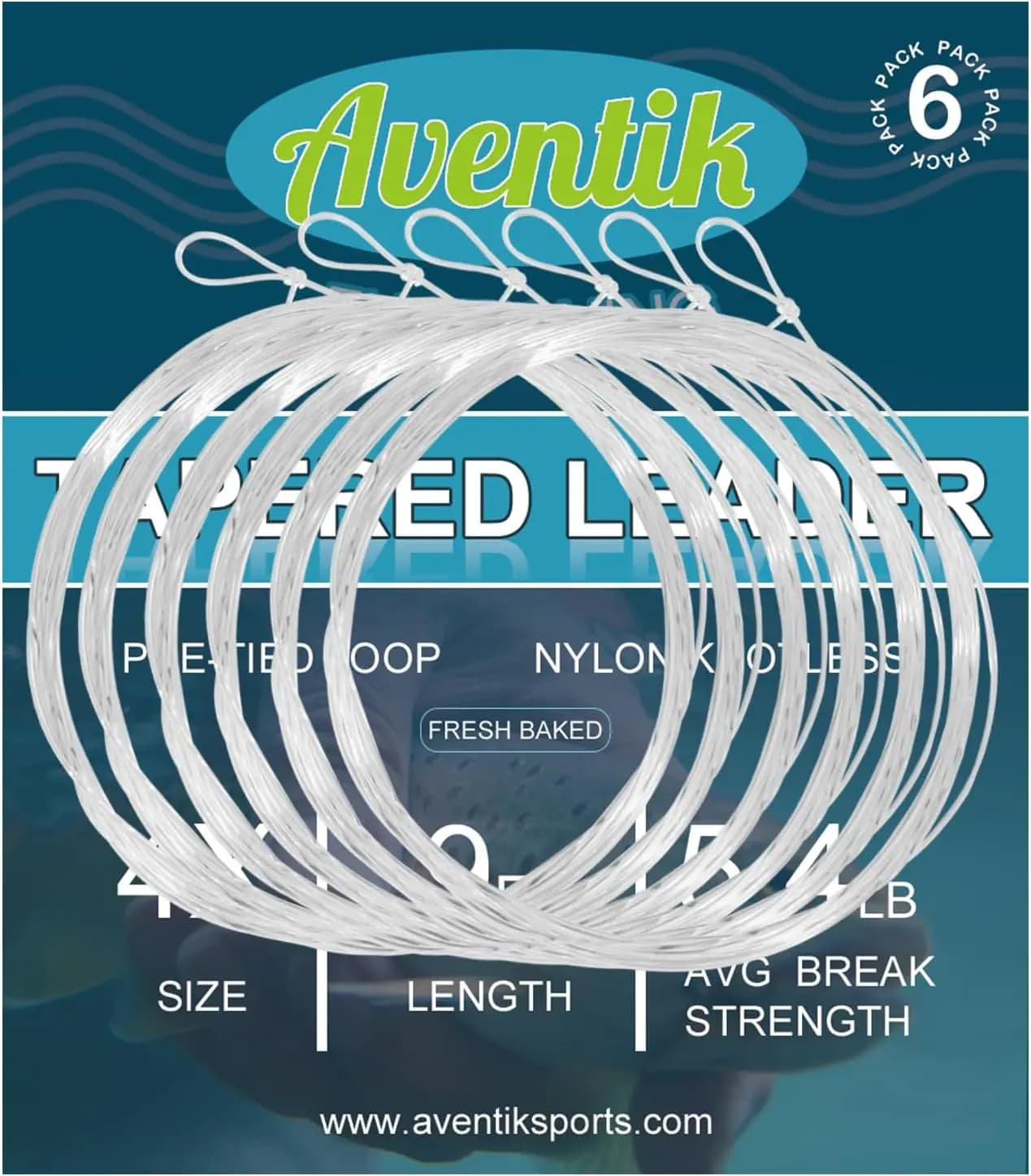Ligne de tête de pêche à la mouche Aventik pré-nouée, bas de ligne nylon 6 pièces