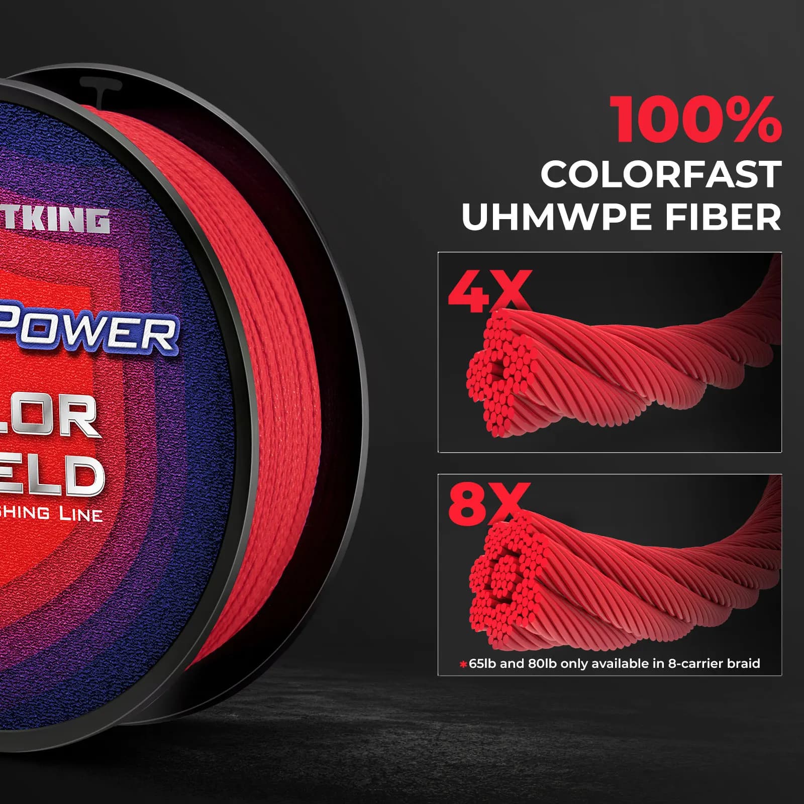 Ligne de pêche tressée 4 brins KastKing Superpower ColorShield 10-80LB pour la pêche de la carpe