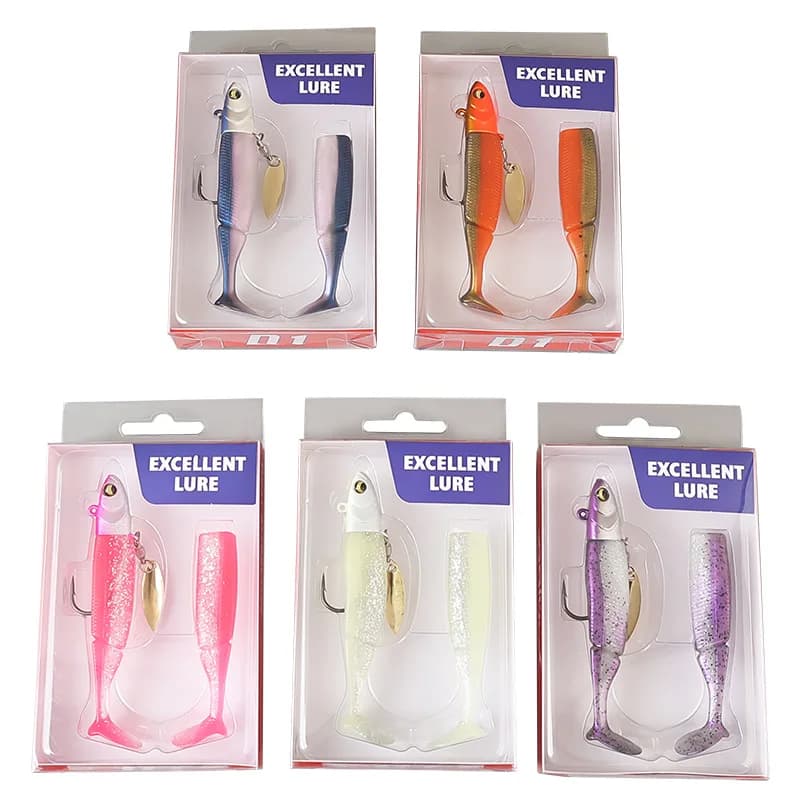 Set appâts souples phosphorescents 9.5cm - Leurres T-Tail plombés - Appâts bioniques pêche mer