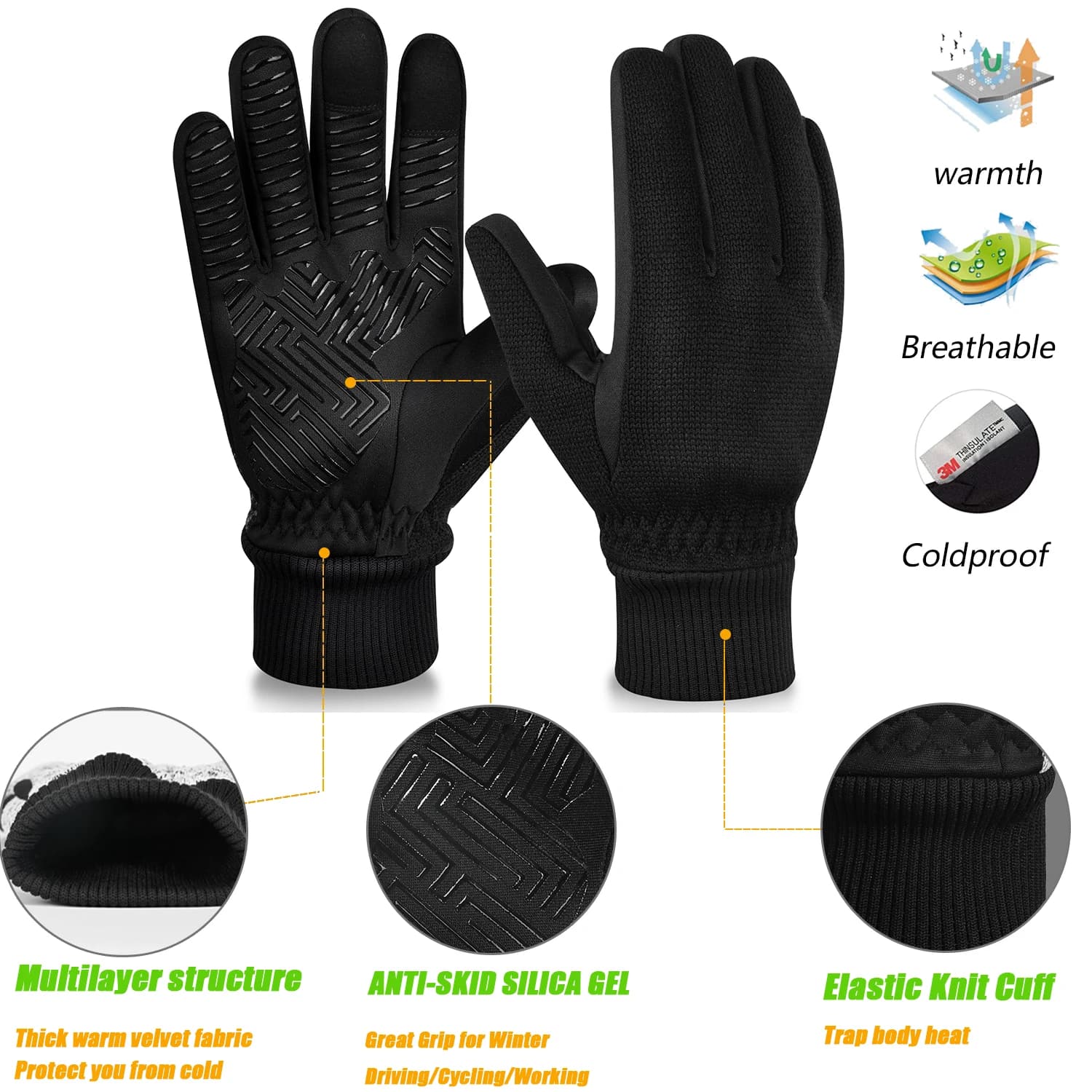 Gants hiver pêche -10°C MOREOK avec Thinsulate 3M - Gants tactiles vélo thermiques anti-dérapants hommes femmes