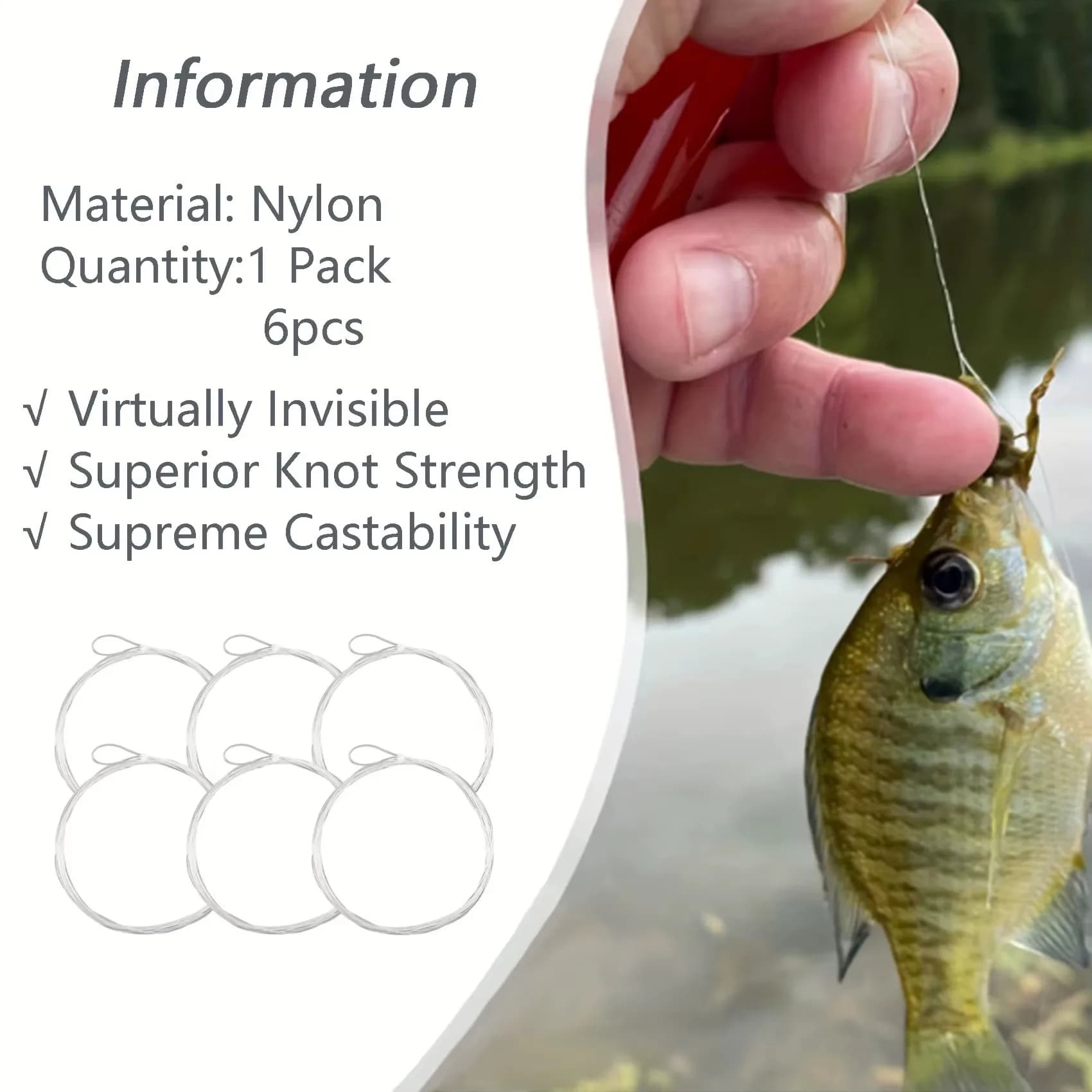 Ligne de tête de pêche à la mouche Aventik pré-nouée, bas de ligne nylon 6 pièces