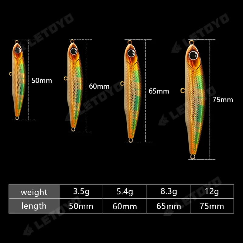 Leurre dur Letoyo Sinking Pencil 17g, leurre stickbait pour la pêche du brochet, black bass et