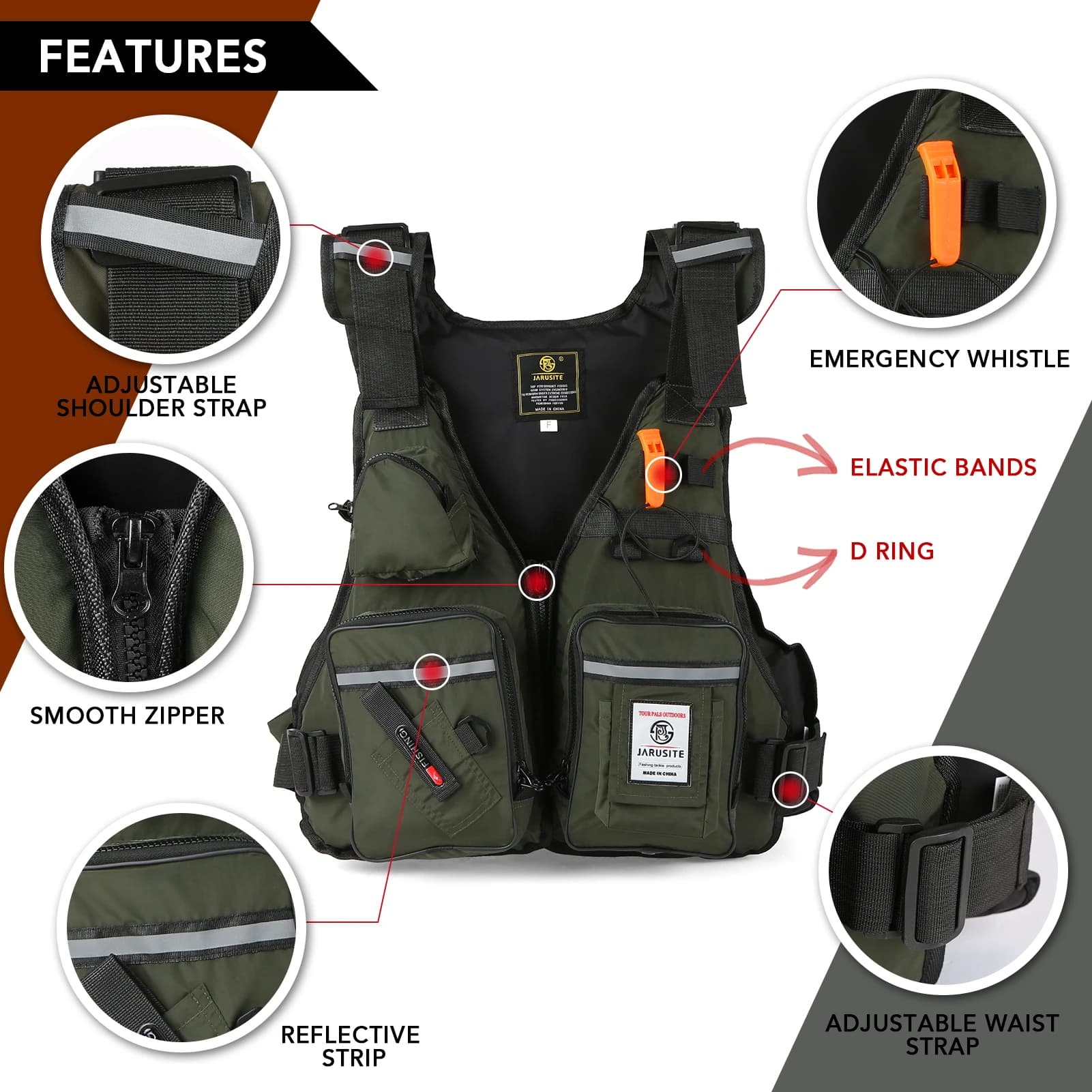 Veste de pêche professionnelle homme avec flottabilité - Gilet de sauvetage portable multi-poches étanche 2022